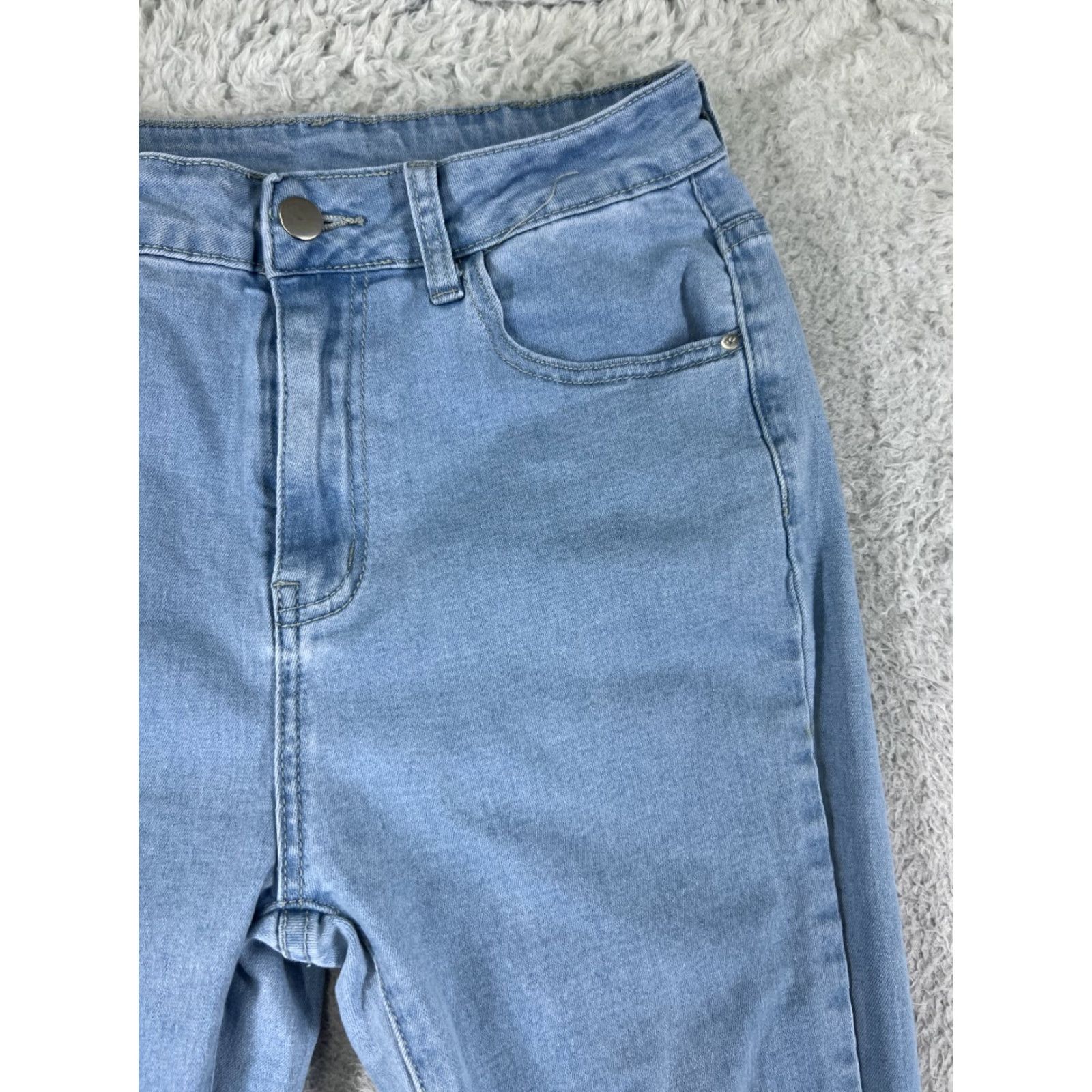 Shein SheIn Jeans Womens Small Blue Denim Flared Stretch Cotton Blend 5-Pocket Design Zipper Button Pocketed Mid Rise Regular Distressed Not Vintage Size 28" / US 6 / IT 42 - 7 Thumbnail