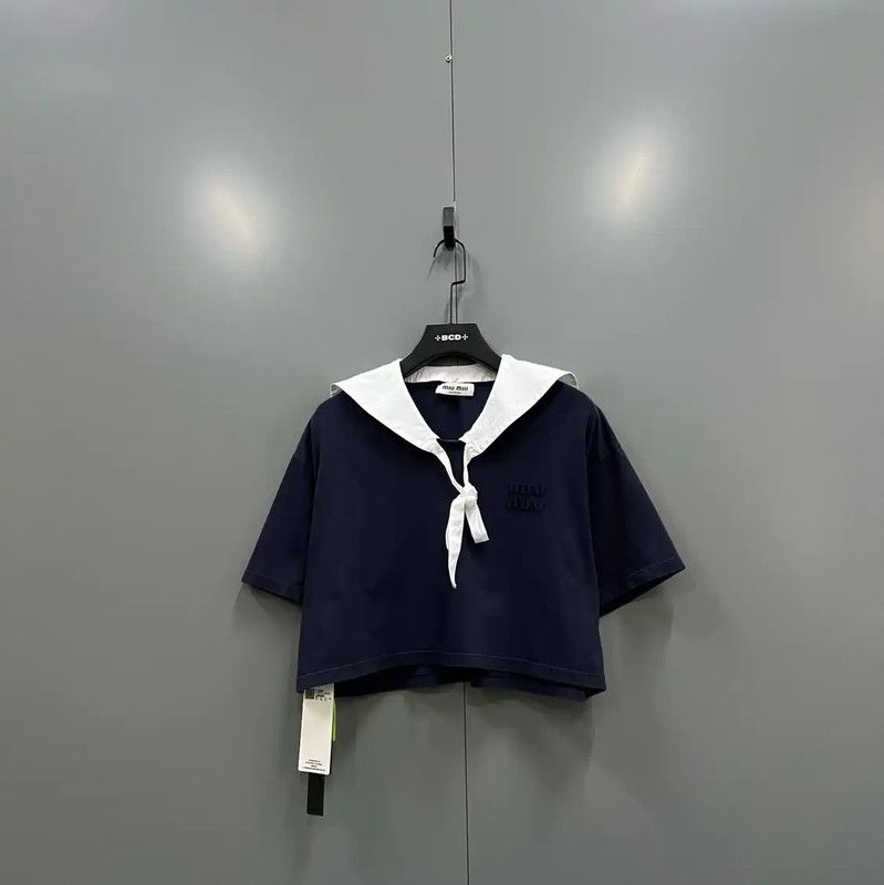 Miu Miu Miu Miu Summer Navy Blue Short Sleeve T-Shirt 0089 Size S / US 4 / IT 40 - 1 Thumbnail