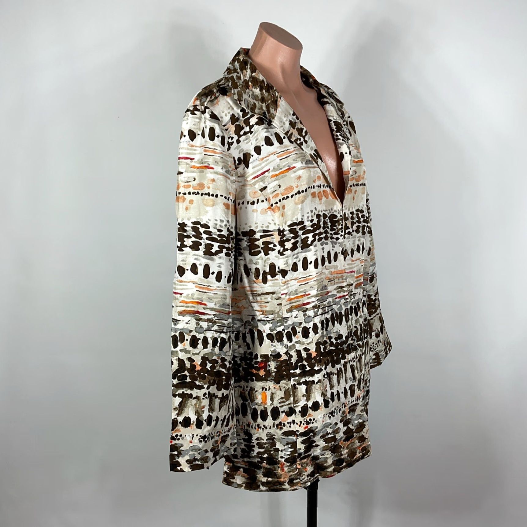 VINTAGE Chico’s Silk Wearable Art Jacket Blazer Open Front 3 Hooks Multicolor Silk Embroidered 90s Bohemian Geometric Women XL