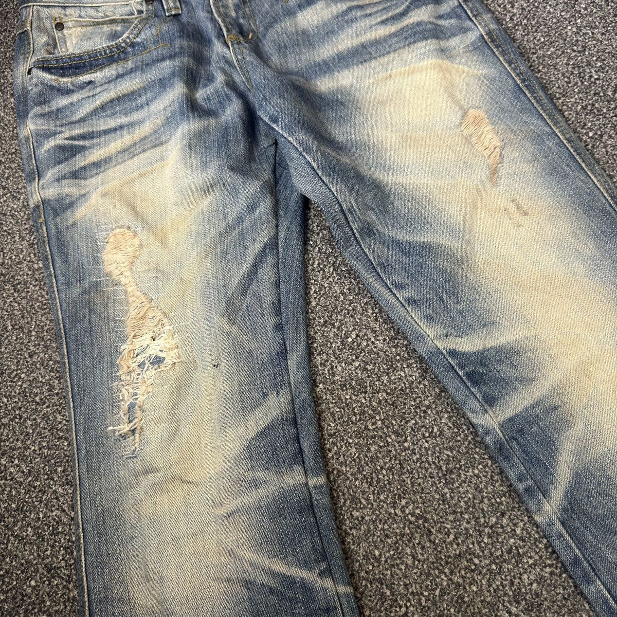 Beauty Beast Lolita Flared Distressed Exotic Heavy Faded Denim Jeans Size US 29 - 5 Thumbnail