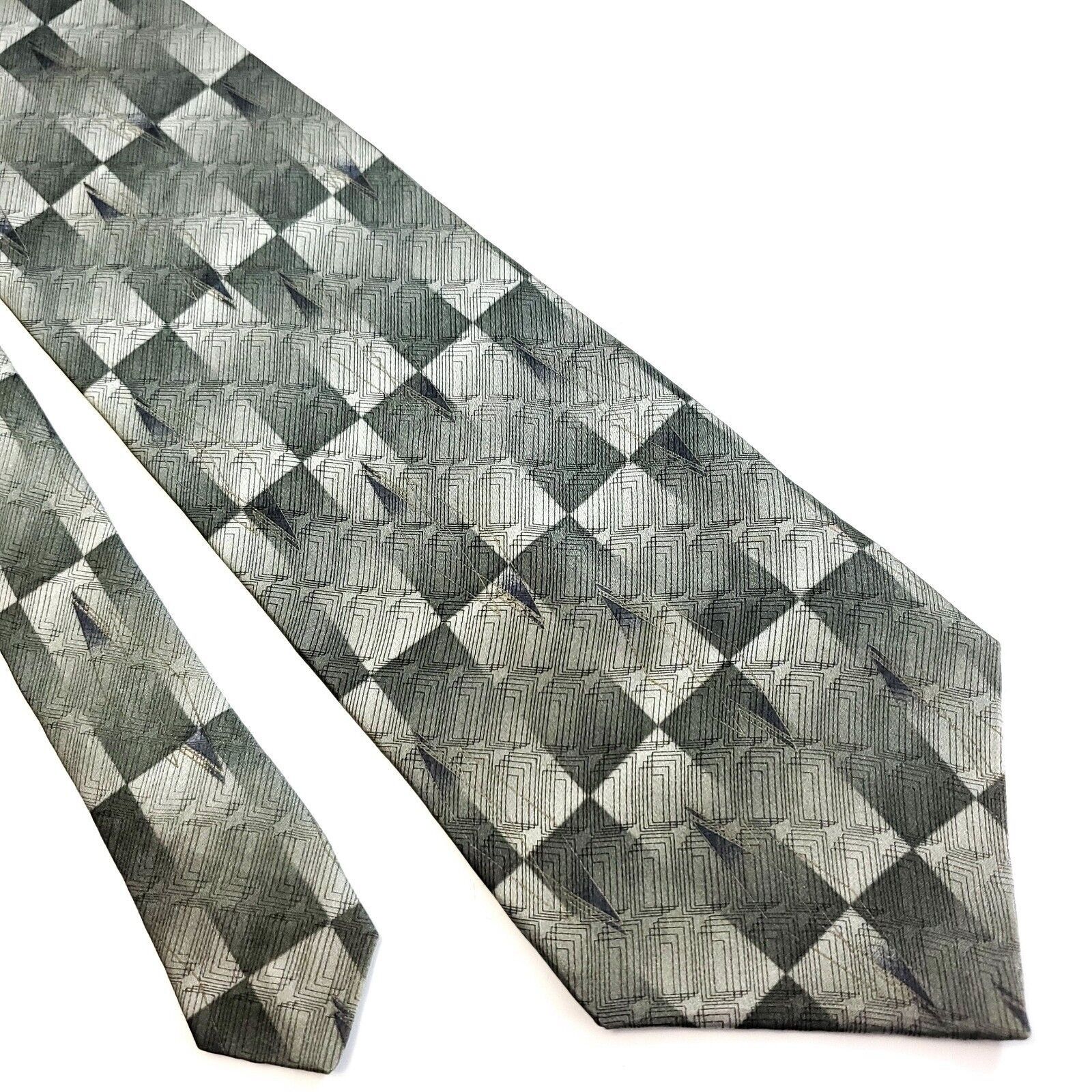 Haggar Haggar Black Label Geometric Print Metallic Green Wide Silk Size ONE SIZE - 1 Thumbnail