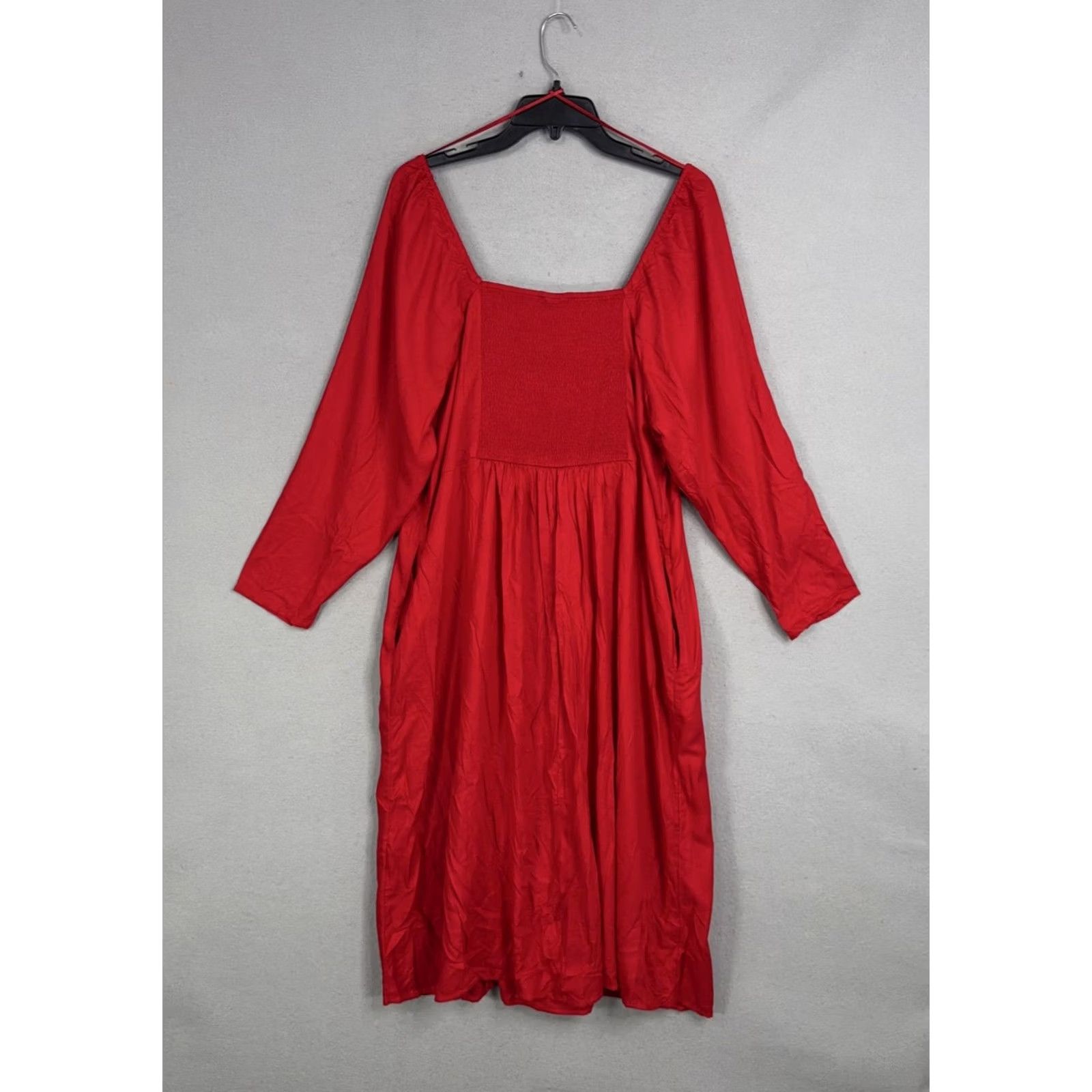 Old Navy Old Navy Dress Womens XXL Petite Red Smocked Square Neck Fit Flare Knee Length Size XXL / US 16-18 / IT 52-54 - 5 Thumbnail