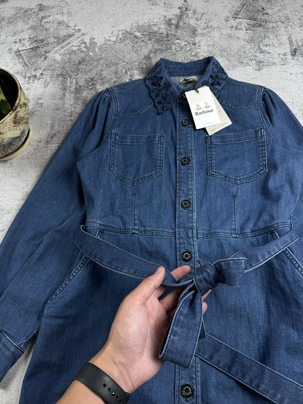 Barbour NEW Barbour Longfield Coast Waist Dress Women’s US 8 Blue Denim Jeans Trench Size M / US 6-8 / IT 42-44 - 6 Thumbnail