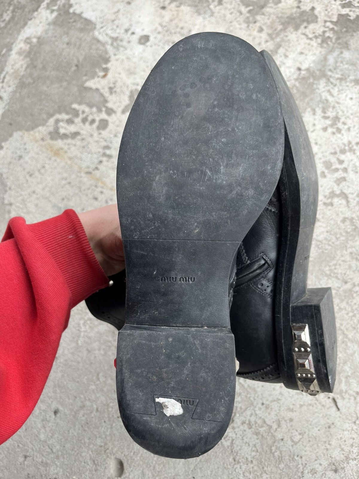 Prada MIU MIU Leather Studded Heels Combat Boots Y2K Shoes Size US 8 / IT 38 - 6 Thumbnail