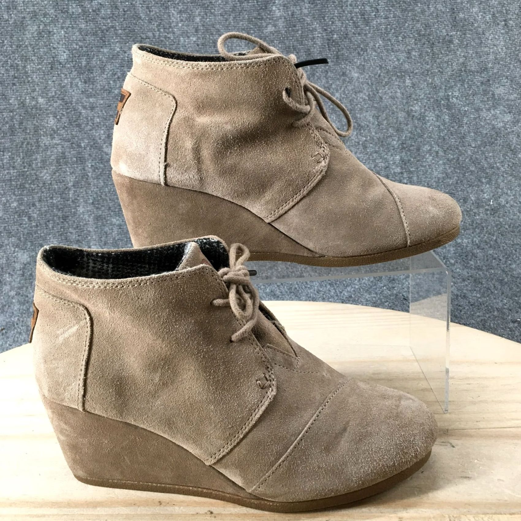 Toms TOMS Boots Womens 7.5 Desert Ankle Booties Beige Suede Lace Up Wedge Round Toe - Boot Size US 8 / IT 38 - 2 Thumbnail