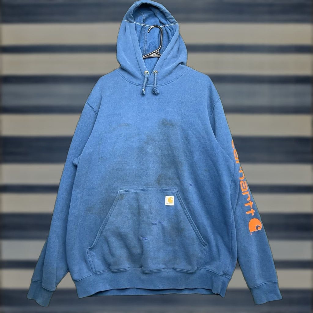 Carhartt VINTAGE Carhartt Hoodie Mens Large Tall LT Blue Sweatshirt Workwear Size US L / EU 52-54 / 3 - 1 Thumbnail