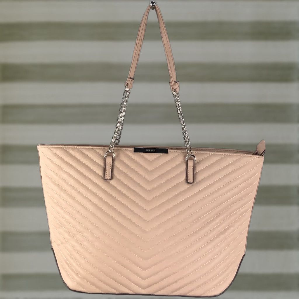Nine West Nine West Quilted Tote Large Handbag Beige Faux Leather Purse Double Chain Handles Bag 16in Wide 10in 5in Depth Women Size ONE SIZE - 1 Thumbnail