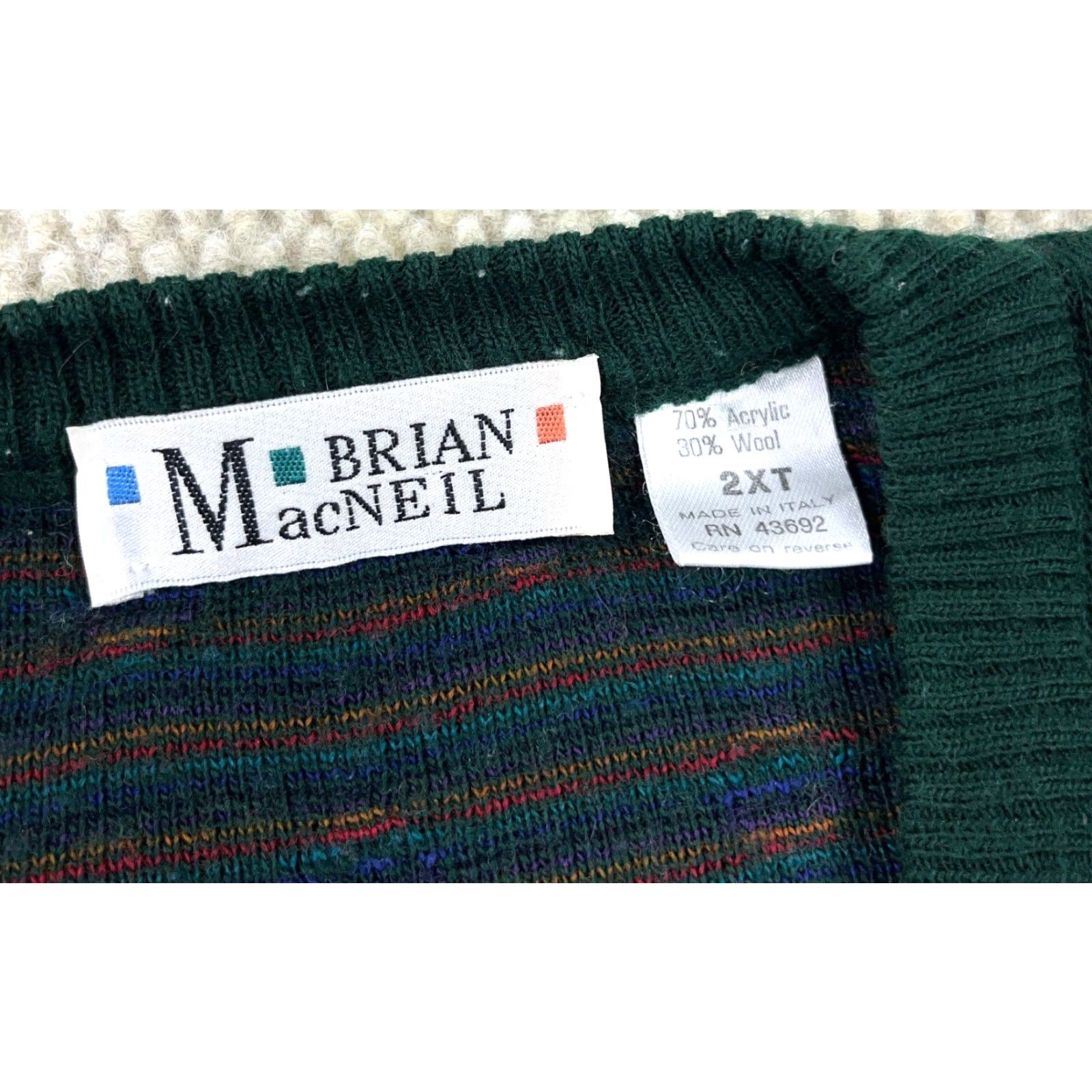 Vintage Brian MacNeil Sweater Men 2XLT Green Spotted V Neck Wool Blend Made In Italy Size US XXL / EU 58 / 5 - 3 Thumbnail