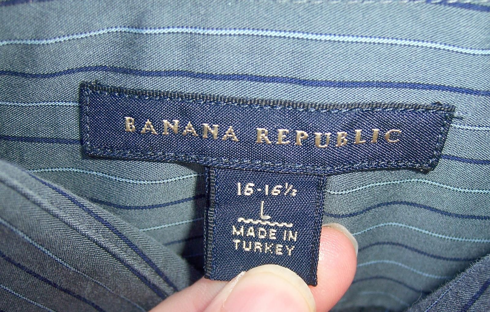 Banana Republic Banana Republic Grey/Blue Striped Dress Shirt-French Cuffs L Size US L / EU 52-54 / 3 - 3 Thumbnail
