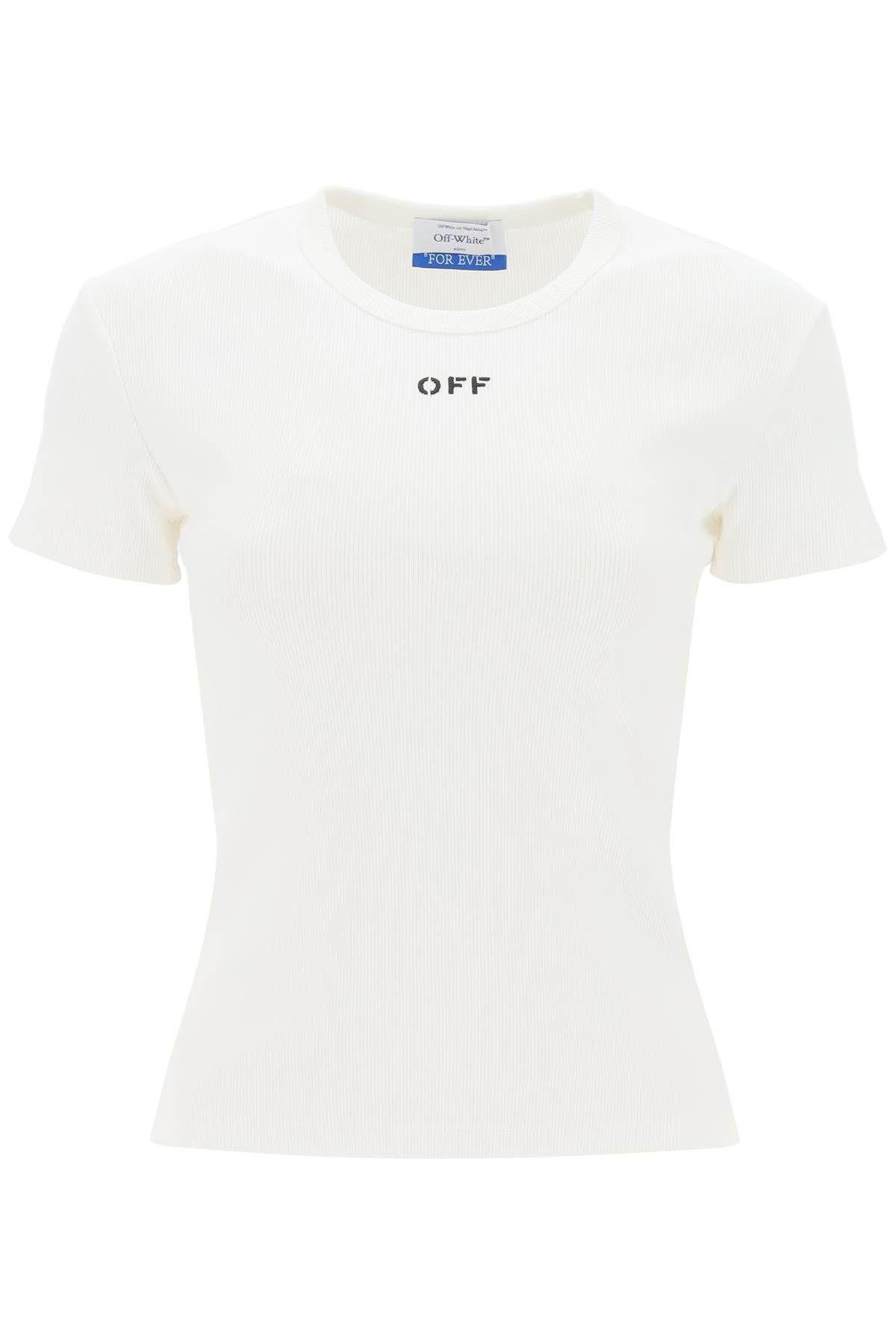 image of Off White Off-White Ribbed T-Shirt With Off Embroidery Size Eu 42 For Women