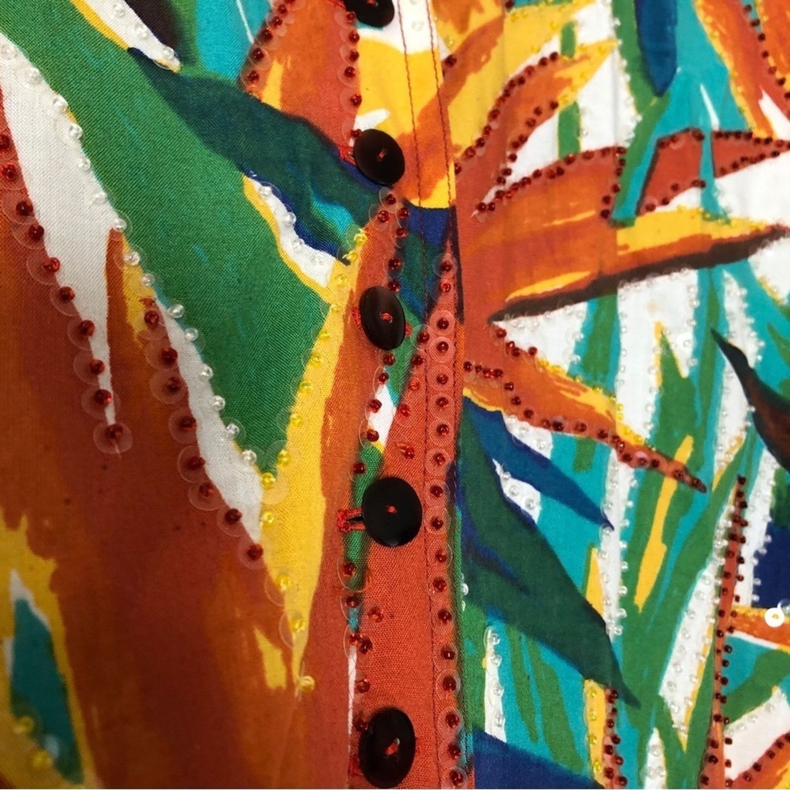 Other Multicolor Tropical Sequin Button Up Shirt Blouse Top Size L / US 10 / IT 46 - 2 Thumbnail