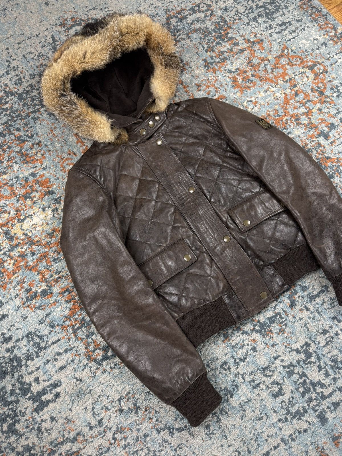 Belstaff × Designer × Vintage Vintage 90s Belstaff ocelot hooded leather fur bomber jacket Size S / US 4 / IT 40 - 4 Thumbnail