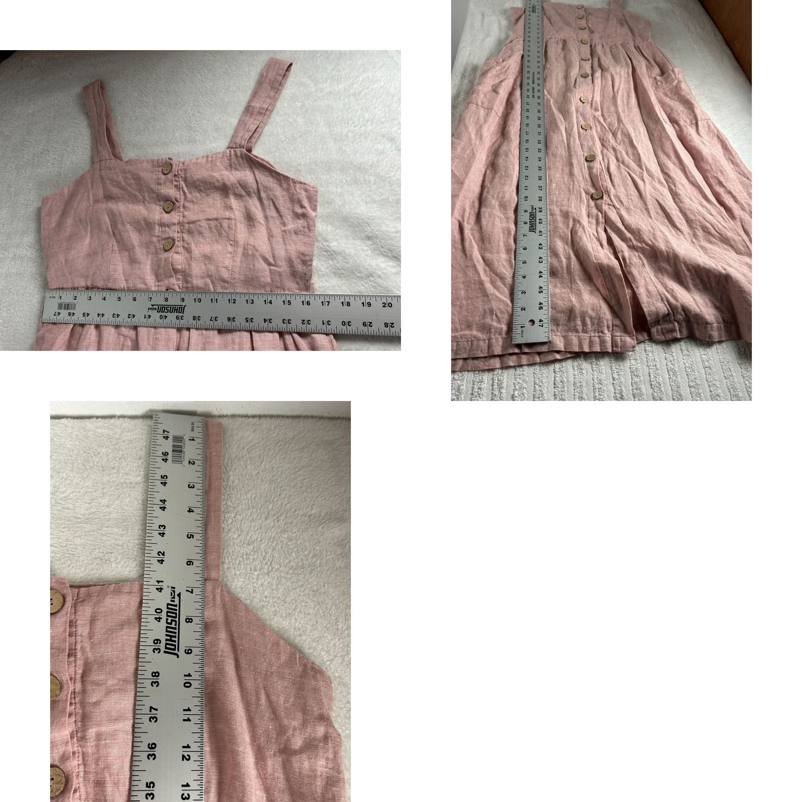 Rachel Zoe Rachel Zoe Womens Linen Button-Front Sleeveless Midi Dress Size 8 Pink Pockets Size M / US 6-8 / IT 42-44 - 8 Thumbnail