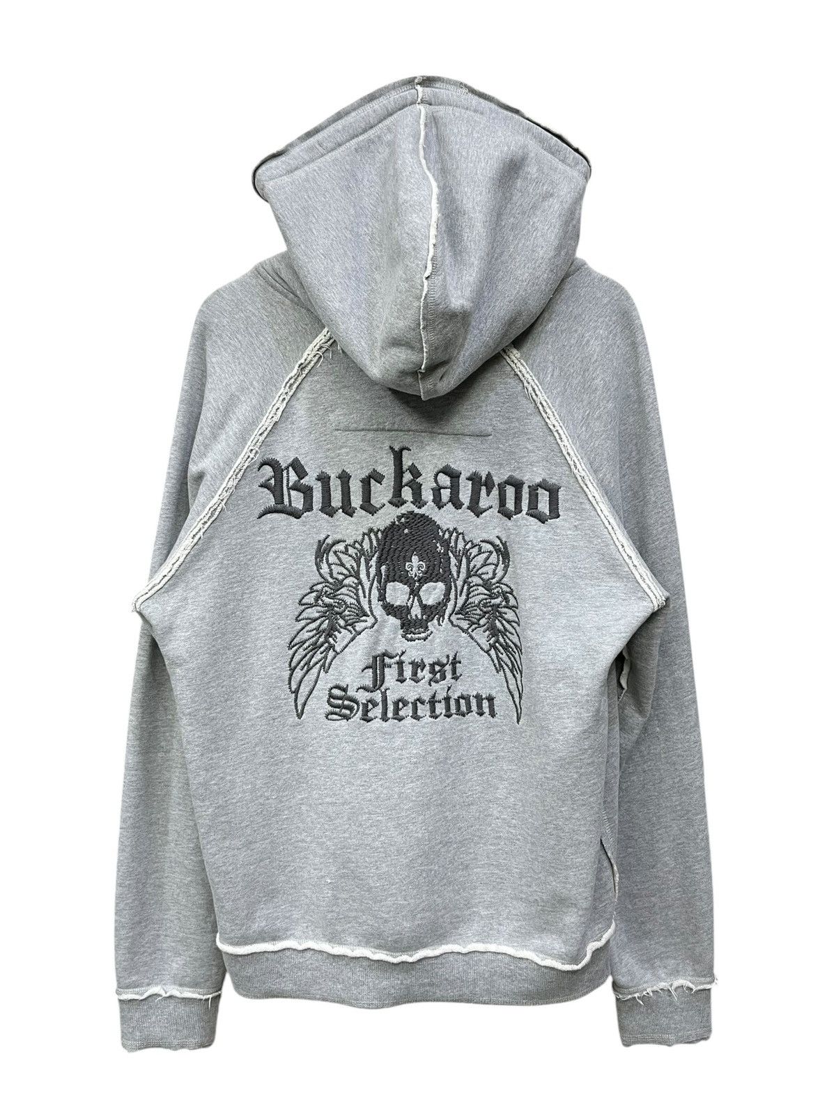 BUCKAROO RARE💀Buckaroo Punk Skull Embroidery Raw Hem Zip Hoodie Grey Size US M / EU 48-50 / 2 - 1 Thumbnail