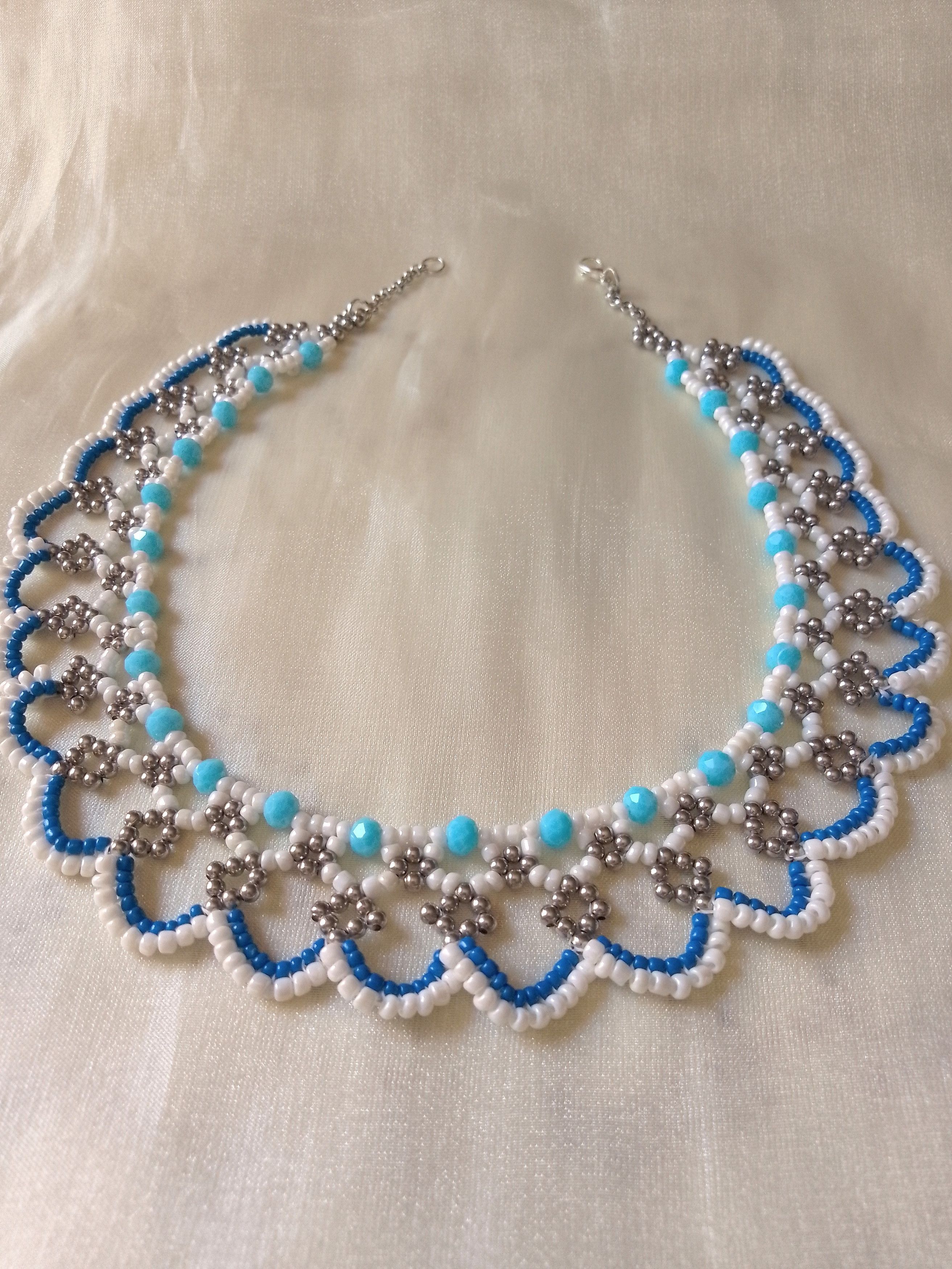 Handmade Choker Necklace White Blue Super glamour Size ONE SIZE - 6 Thumbnail