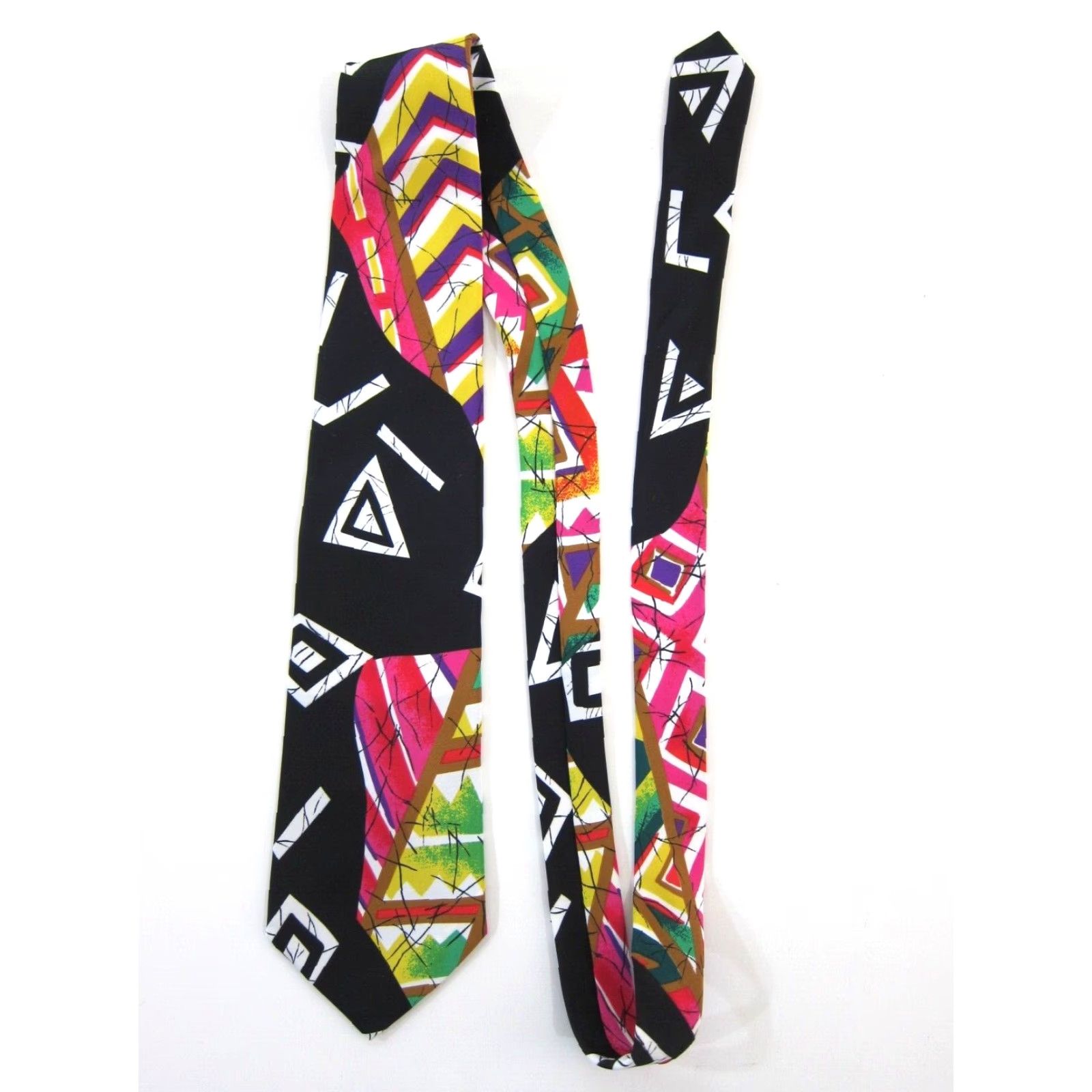 Pinko VINTAGE Cotler Tie Geometric Abstract 70's 80's 90's Retro Unisex Black Polyester 3 6/8" 60" NWT Mens Womens Size ONE SIZE - 2 Thumbnail