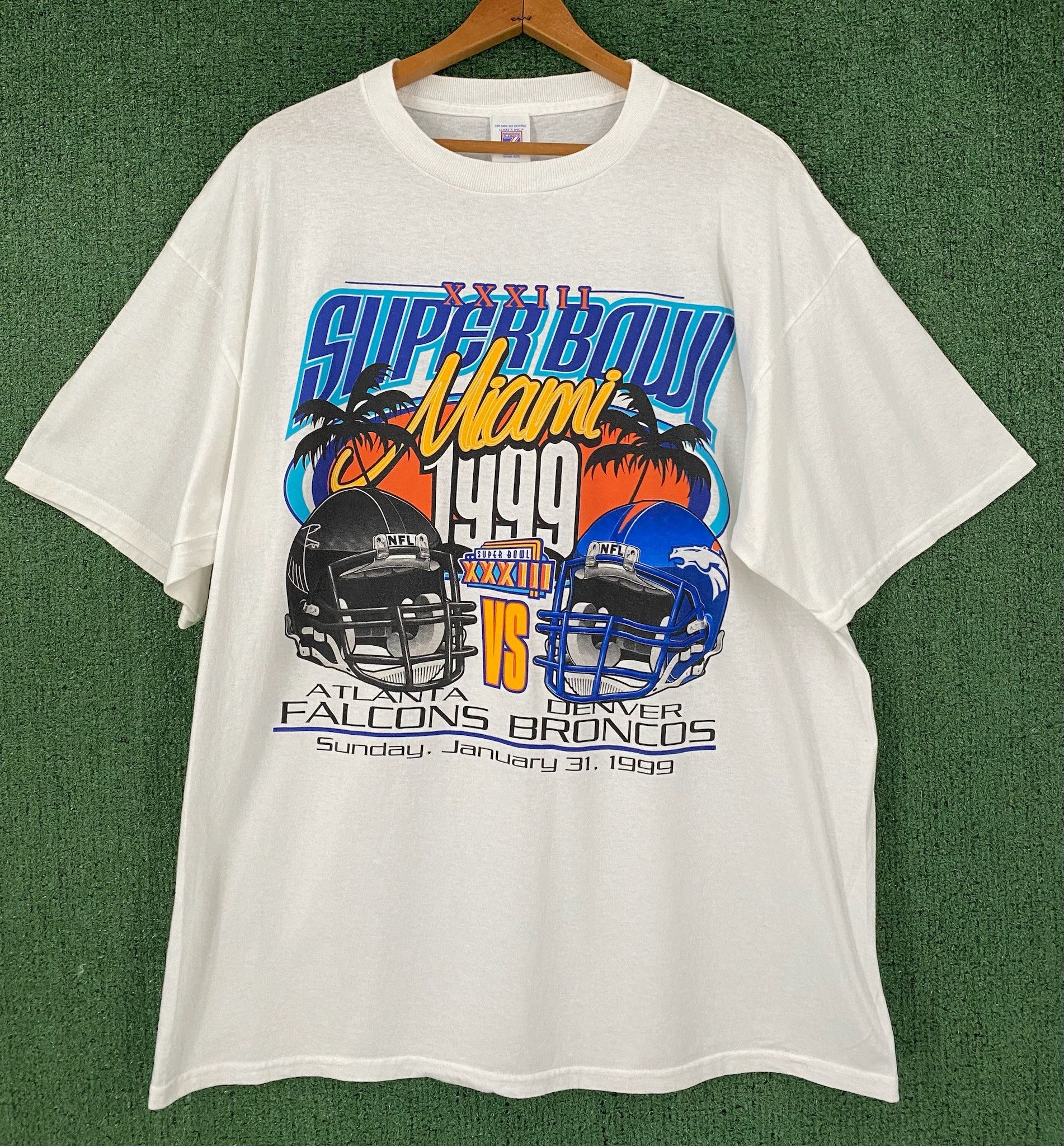 Logo 7 1999 Super Bowl Miami Falcons vs Broncos T-Shirt Large Size US L / EU 52-54 / 3 - 1 Thumbnail