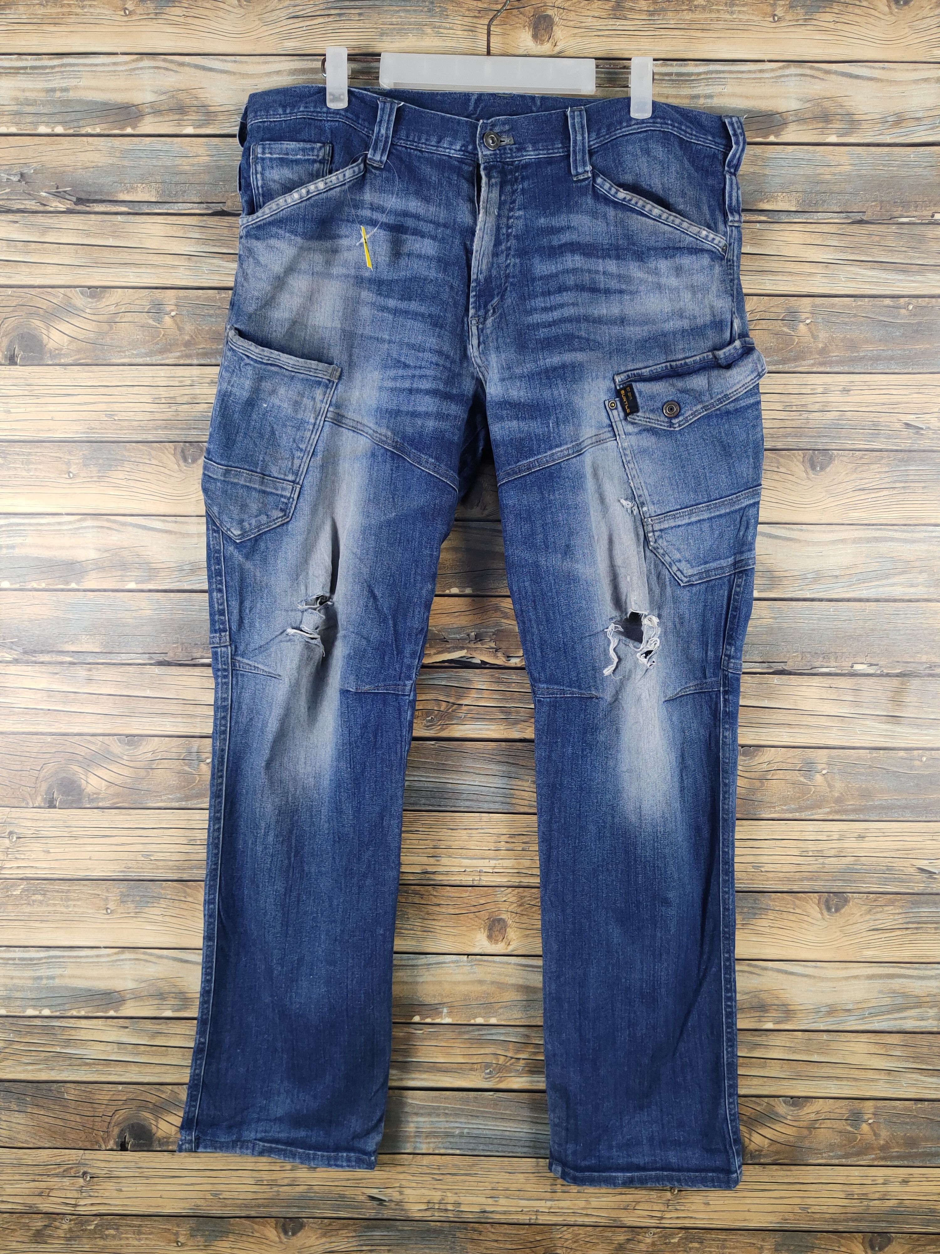 Japanese Brand Burtle Blue Distressed vintage soft denim Jeans #W2059 Size US 37 - 1 Thumbnail