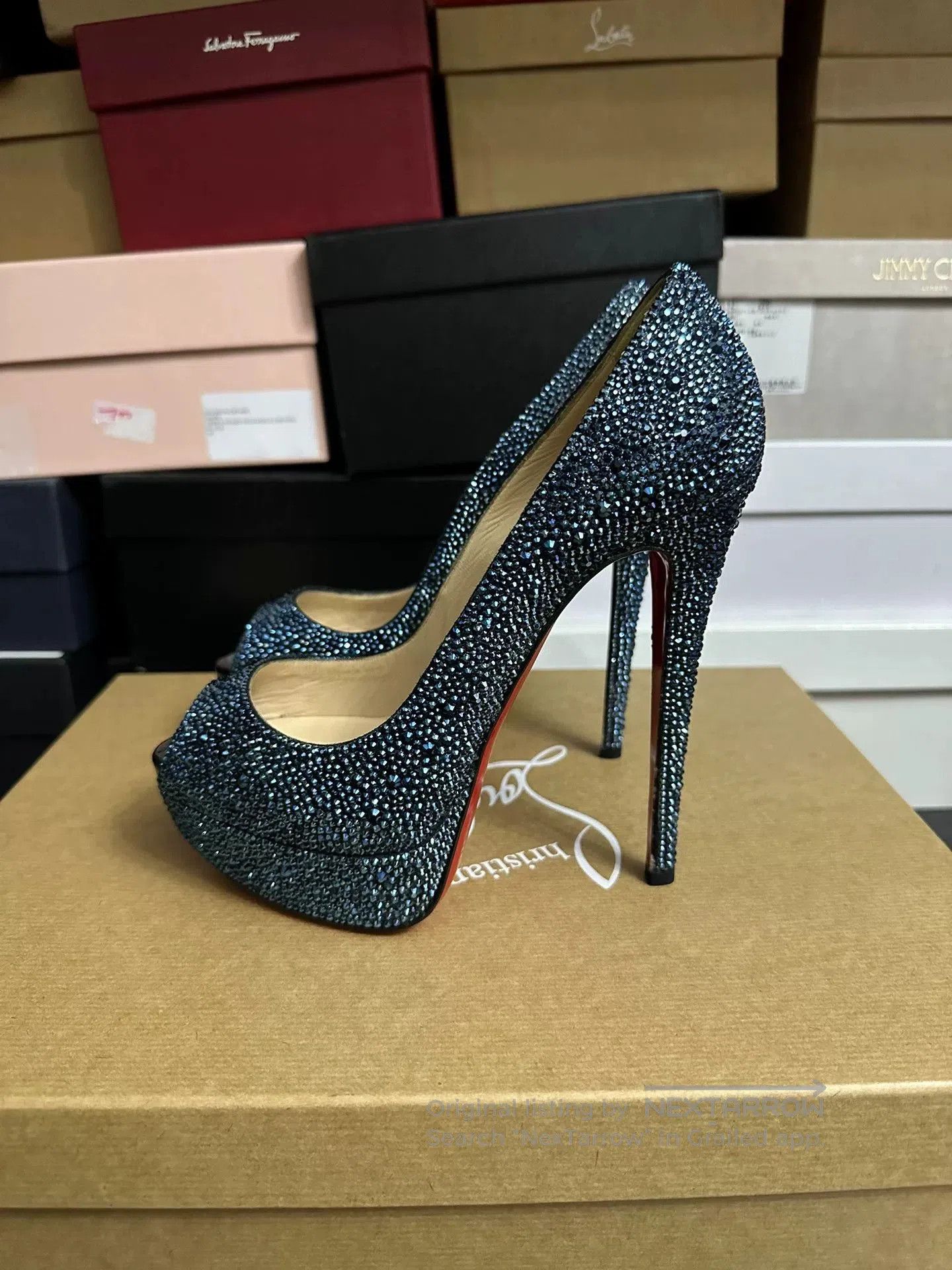 Christian Louboutin Christian Louboutin Blue Crystal Red Sole Heels. Size US 7.5 / IT 37.5 - 4 Thumbnail