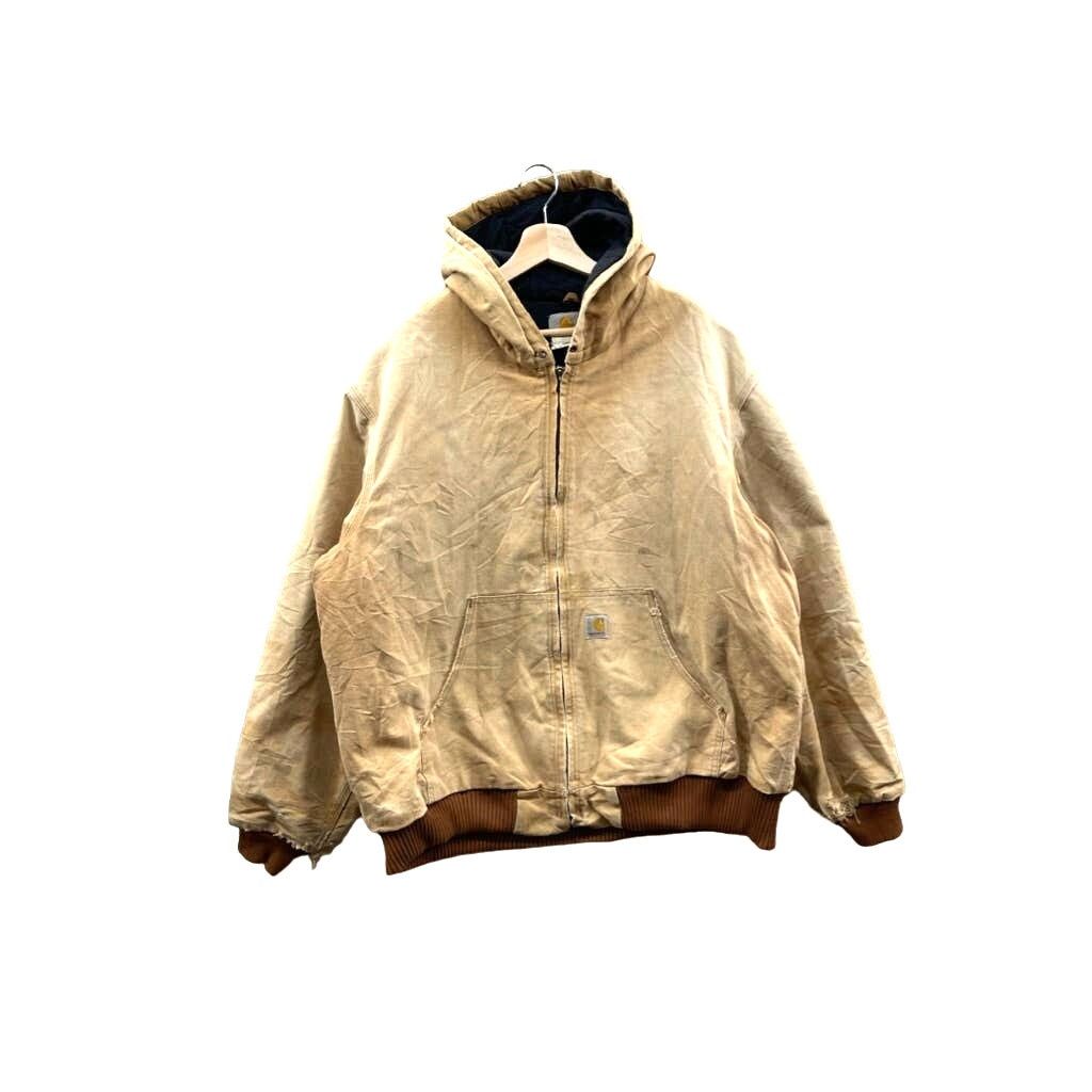 Carhartt × Vintage 90's Carhartt Quilt Lined Light Brown Hooded Workwear Jacket Size US XL / EU 56 / 4 - 1 Thumbnail