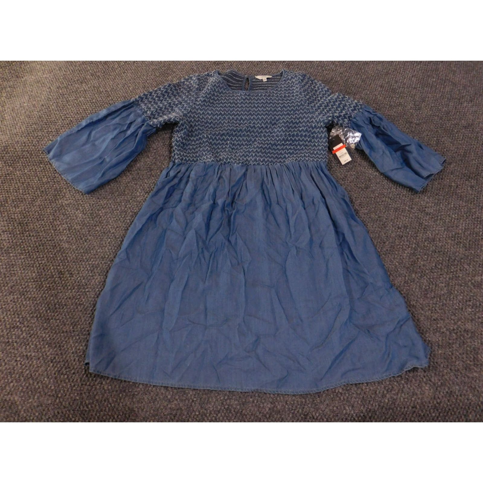 Vintage Crown & Ivy Dress Womens XS Chambray Smocked Sleeve Tencel Boho NWT Size XS / US 0-2 / IT 36-38 - 2 Thumbnail