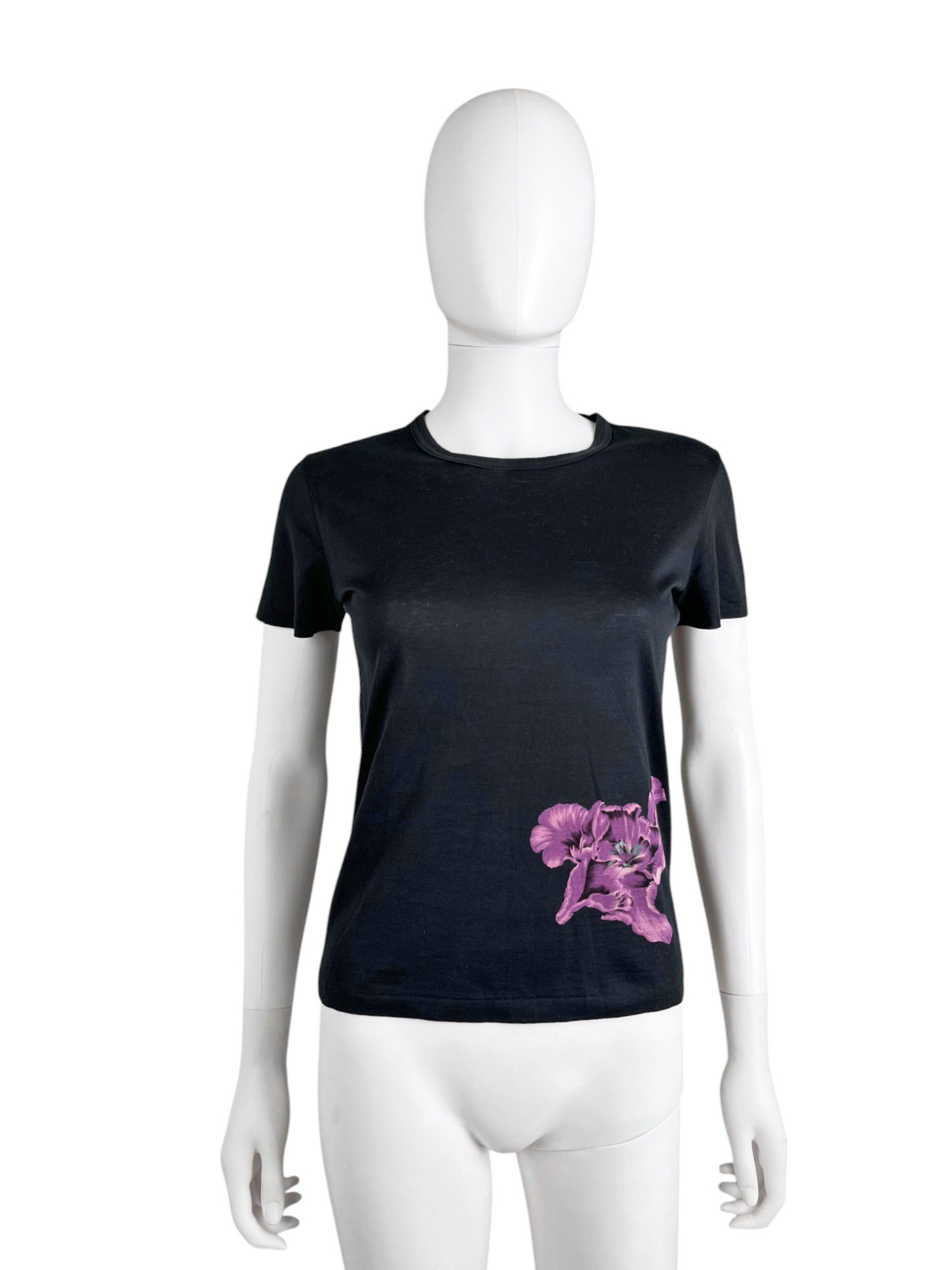 Yohji Yamamoto 2000's Pink Iris Black Tee Size S / US 4 / IT 40 - 1 Thumbnail