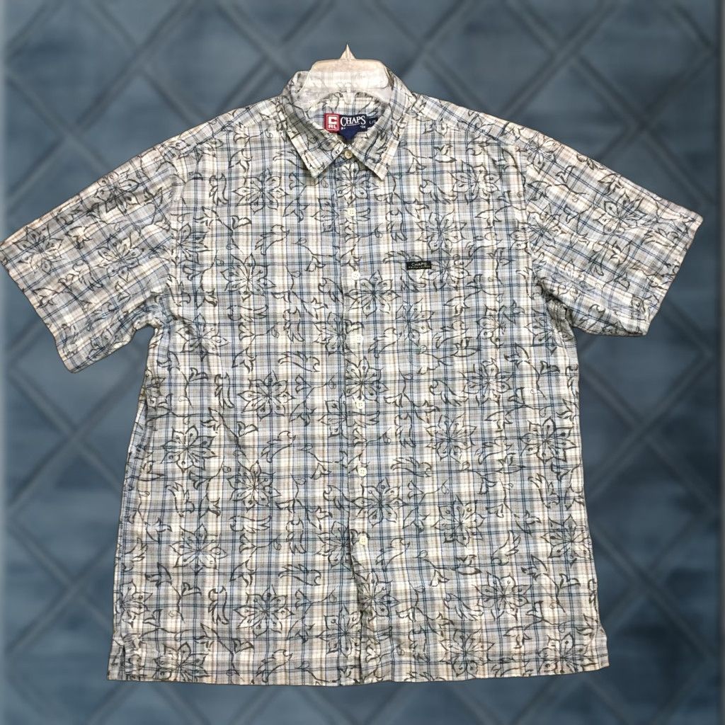 Chaps Chaps Shirt Mens Large Blue Plaid Floral Short Sleeve Button Up Size US L / EU 52-54 / 3 - 1 Thumbnail