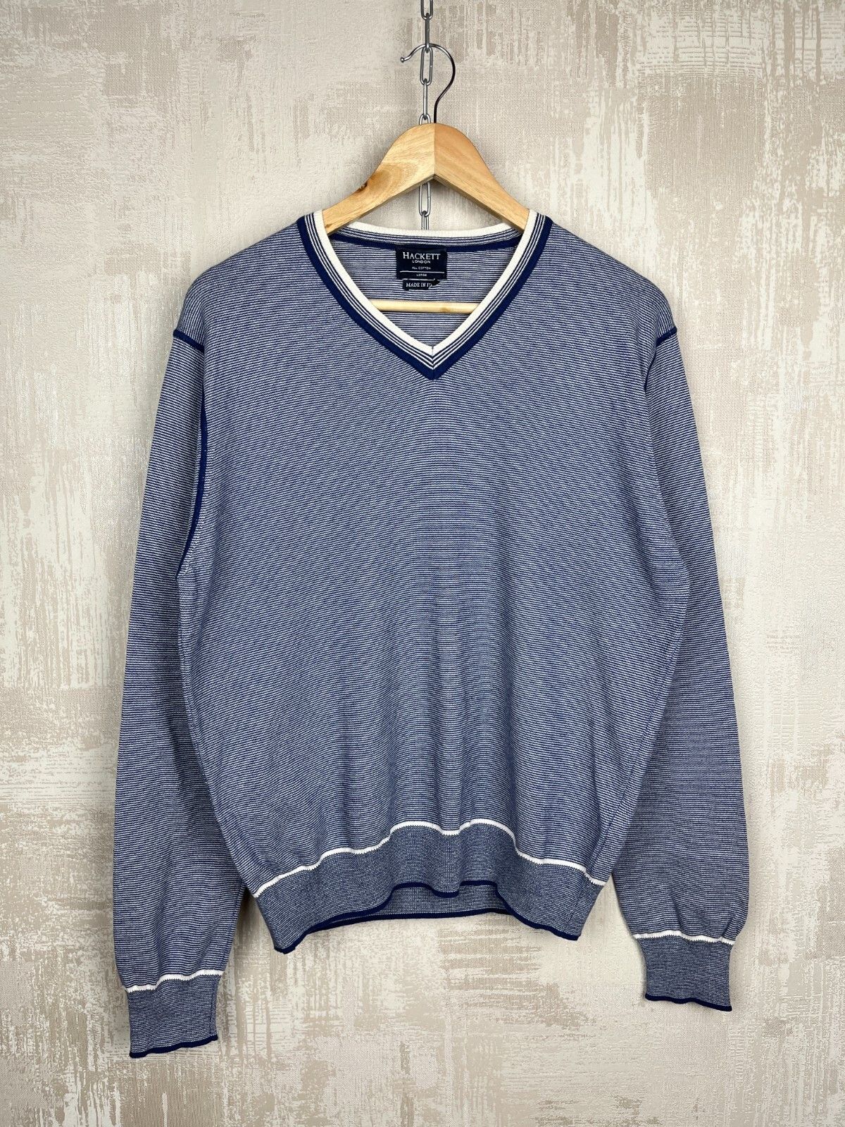 Hackett Hackett London V-neck Striped All Cotton Sweater Size US L / EU 52-54 / 3 - 1 Thumbnail