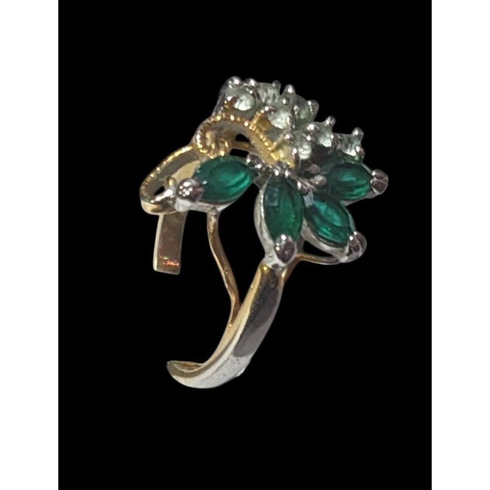 Other Vintage Faux Emerald And Diamond 14kt Gold Plated Floral Rin Size ONE SIZE - 10 Thumbnail