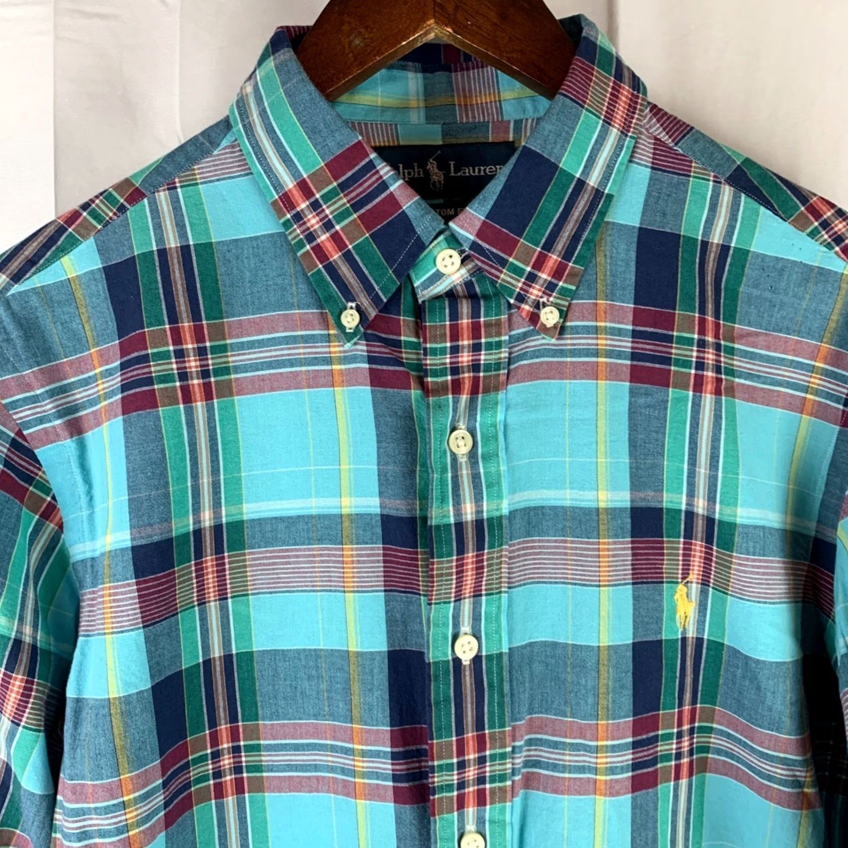 Ralph Lauren Ralph Lauren Men Medium Turquoise Plaid Custom Fit Long Sleeve Button Down Shirt Size US M / EU 48-50 / 2 - 2 Thumbnail