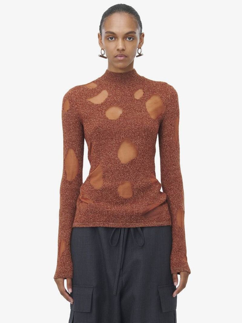 Alexander McQueen o1srvl11e0226 Devoré Intarsia Jumper In Rust Size L / US 10 / IT 46 - 2 Thumbnail
