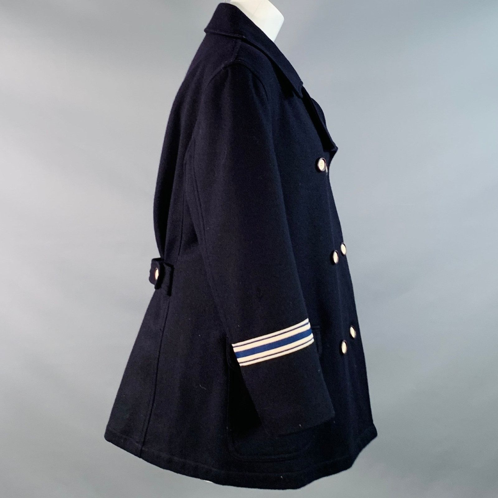 Giorgio Armani Size M Navy White Wool Blend Double Breasted Coat Size M / US 6-8 / IT 42-44 - 2 Thumbnail