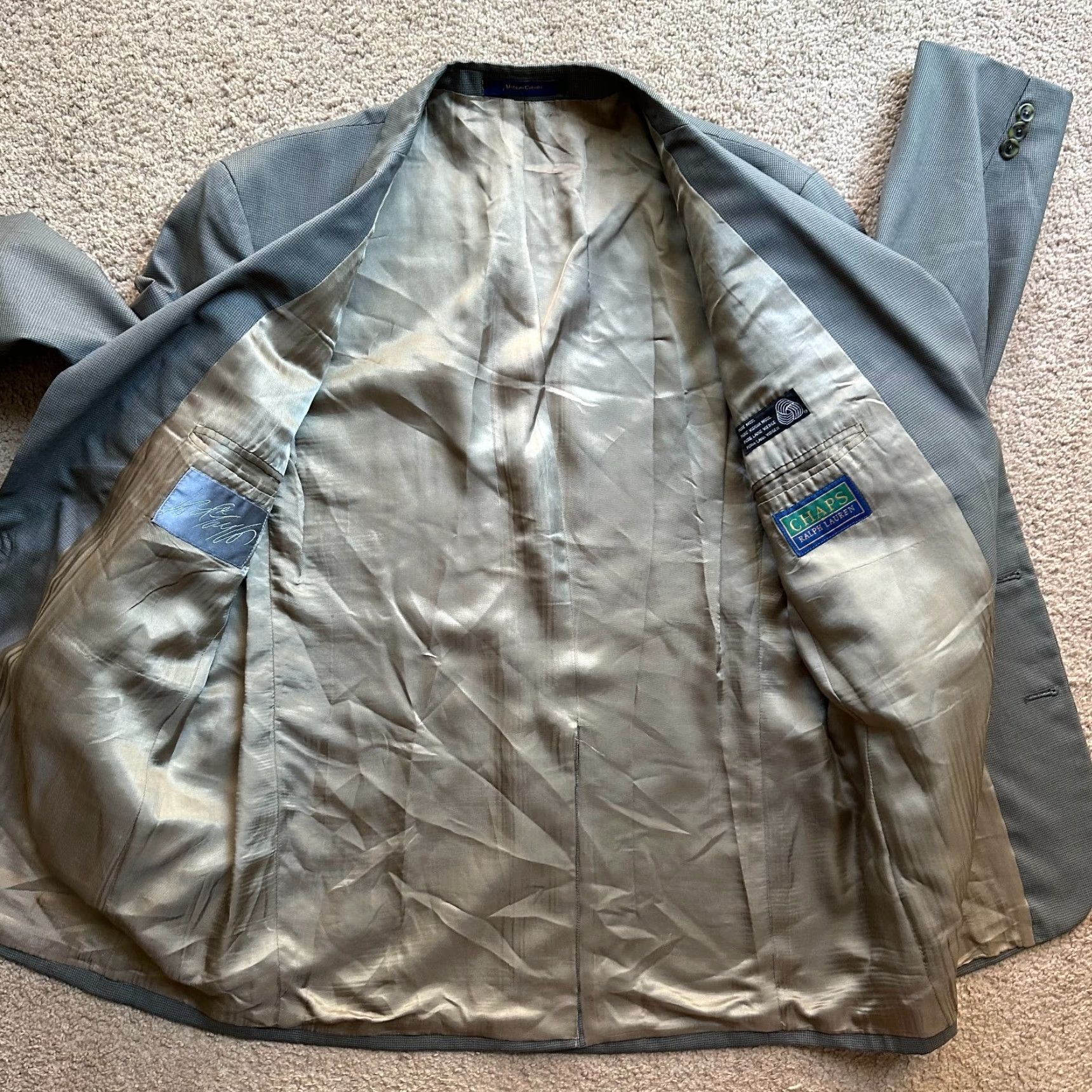 Chaps Chaps Ralph Lauren Blazer Mens 44R Wool Two-Button Notch Gray Solid Jacket Size 44R - 3 Thumbnail