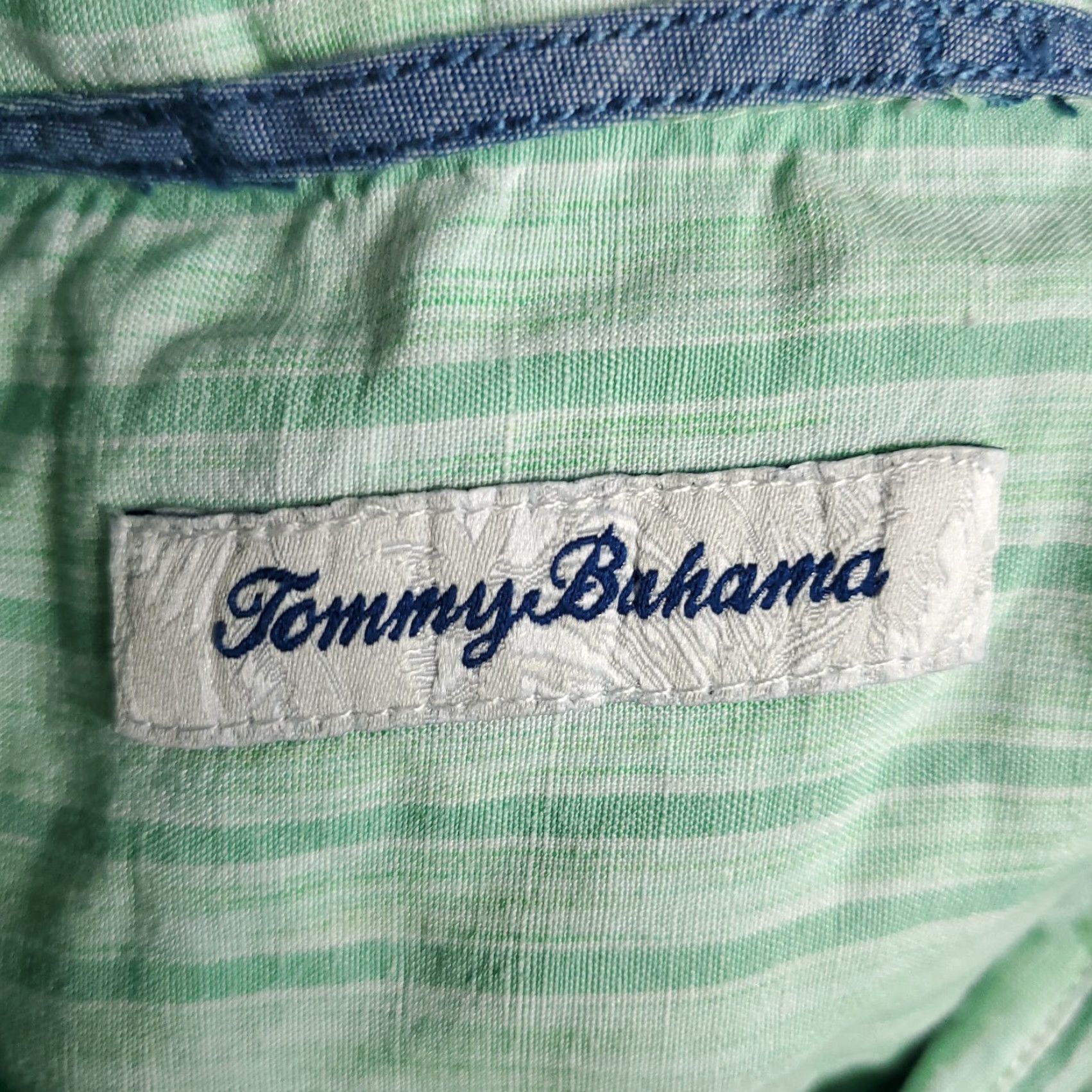 Tommy Bahama Tommy Bahama Button-Up Shirt Mens Large Green Striped Cotton Short Sleeve Tropical Size US L / EU 52-54 / 3 - 7 Thumbnail