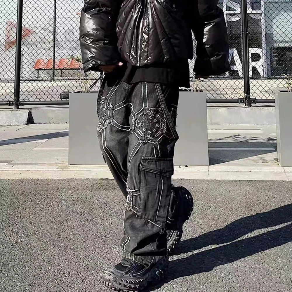 image of Distressed Denim Galaxy Patch Denim Pant in Black, Men's (Size 35)