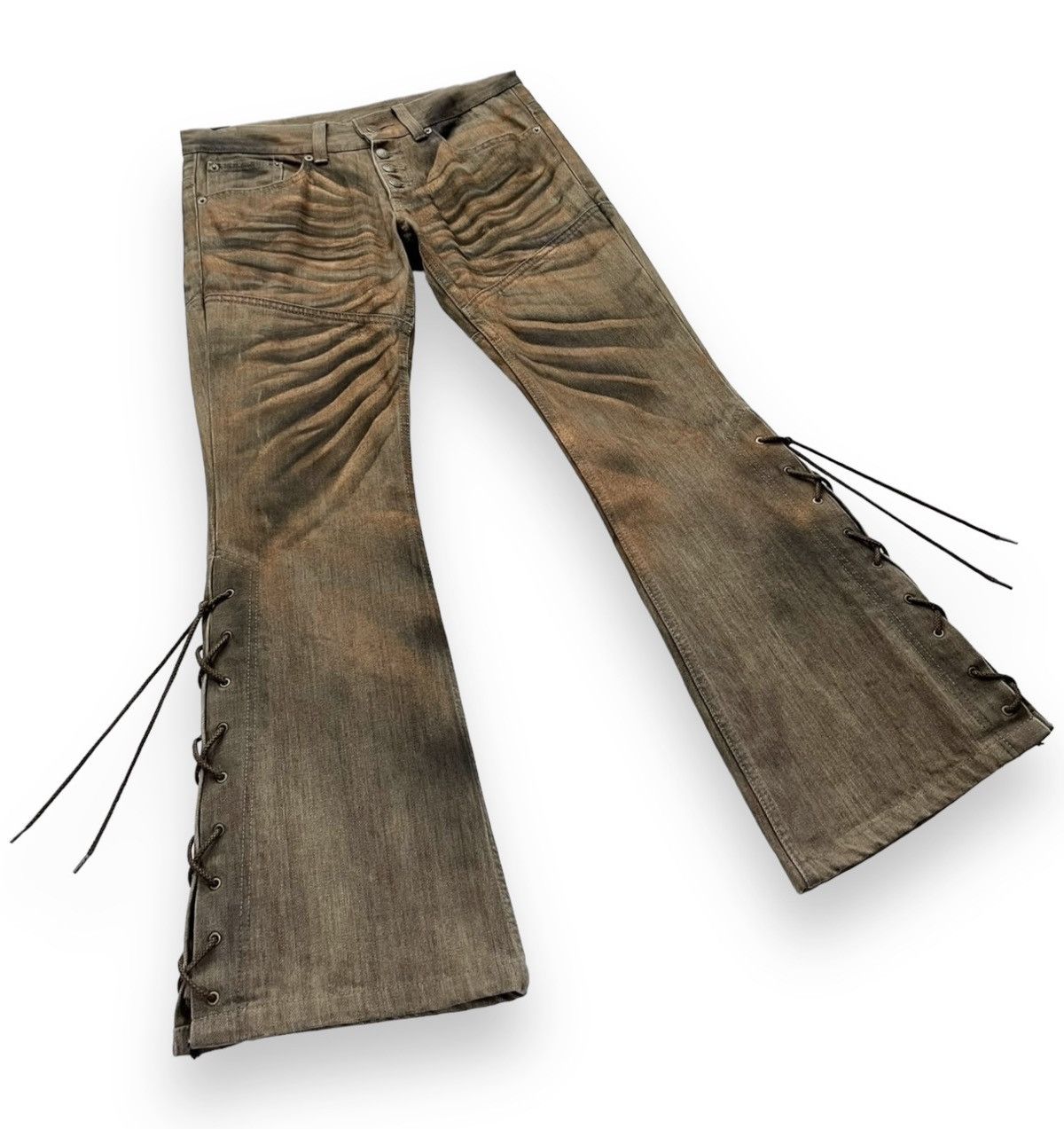 Tornado Mart 🔥TORNADO MART Smoke Brown Gold Dust Whisker Laced Leg Flare Size US 28 / EU 44 - 6 Thumbnail
