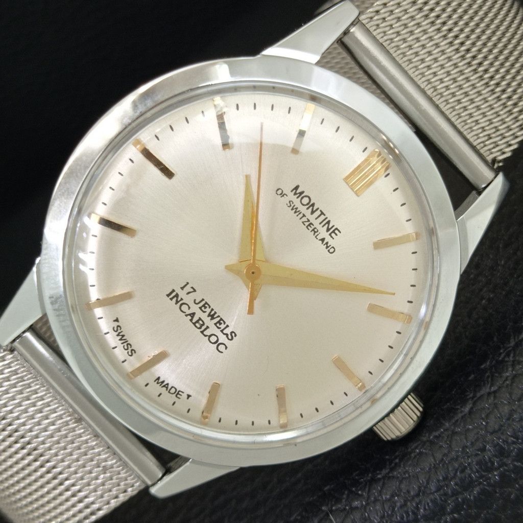 Other VINTAGE MONTINE HAND-WINDING SWISS MENS SILVER WATCH a444165 Size 38 - 1 Thumbnail