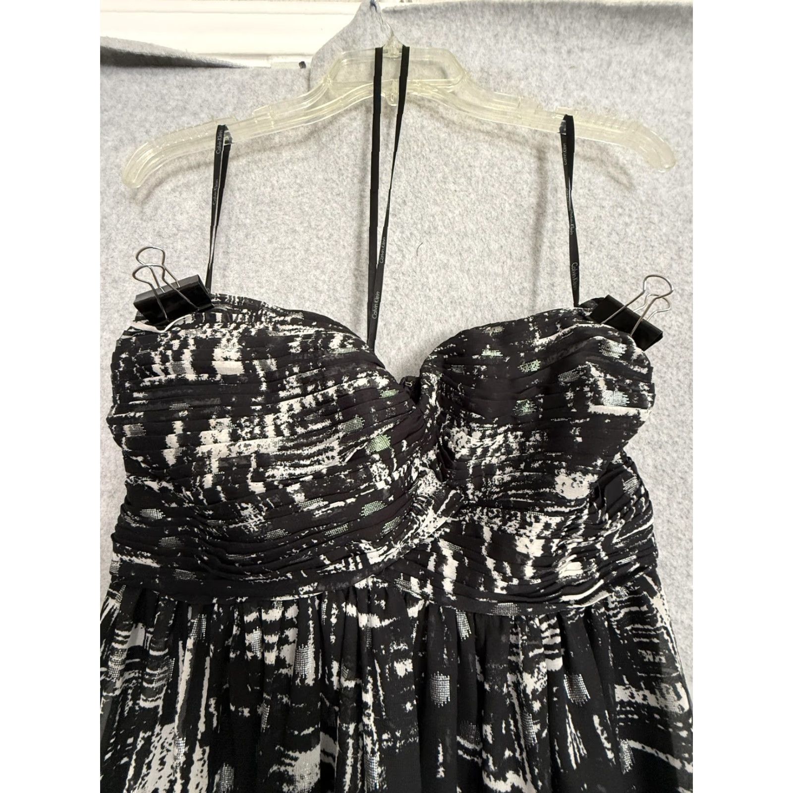 Calvin Klein Calvin Klein Dress Womens 4 Black Geometric Chiffon Strapless Sweetheart Maxi Size S / US 4 / IT 40 - 2 Thumbnail