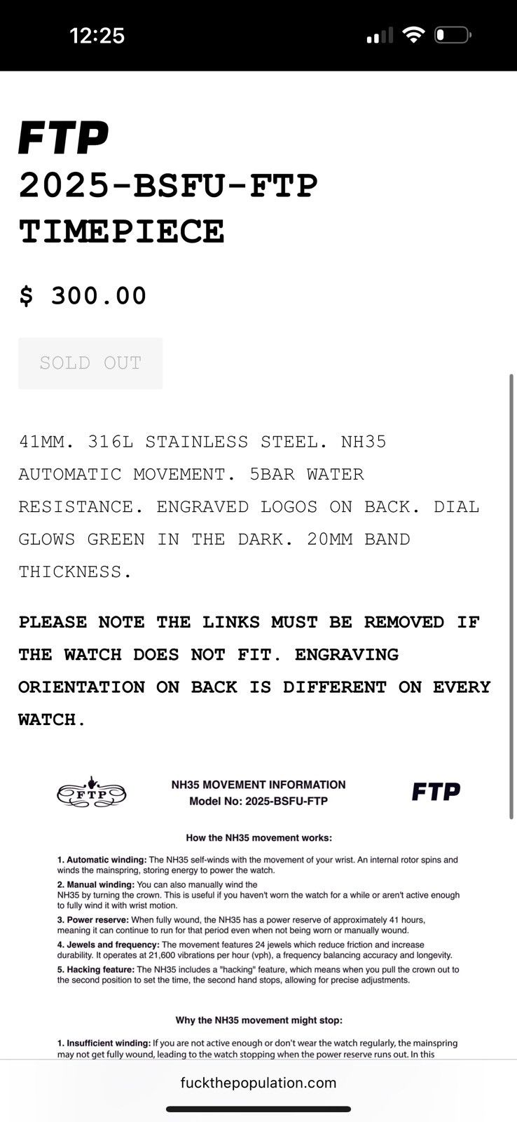 Fuck The Population FTP movement time piece 2025 bsfu ftp DS. Sealed Size ONE SIZE - 17 Thumbnail