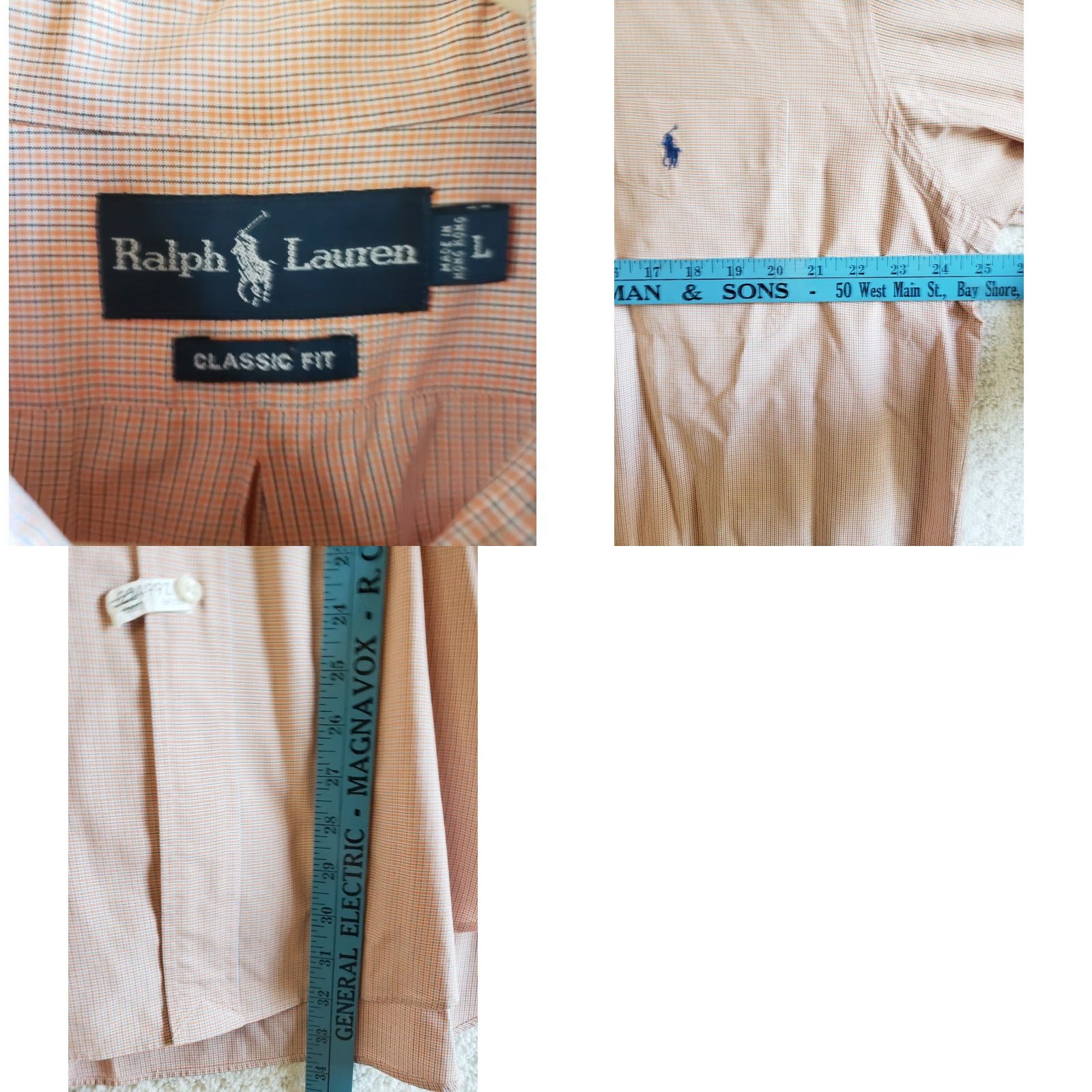 Ralph Lauren Ralph Lauren Classic Fit Men's Lg S. S. Coral Blue Micro Check Shirt Size US L / EU 52-54 / 3 - 8 Thumbnail