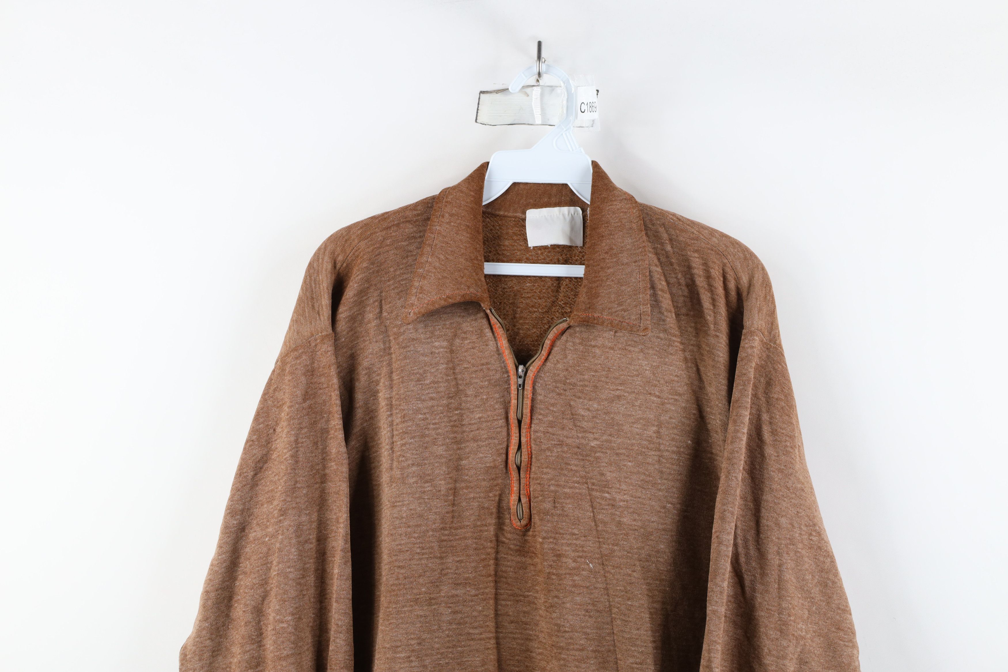 Vintage Vintage 50s Fit Blank Half Zip Collared Sweatshirt Brown Size US L / EU 52-54 / 3 - 2 Thumbnail