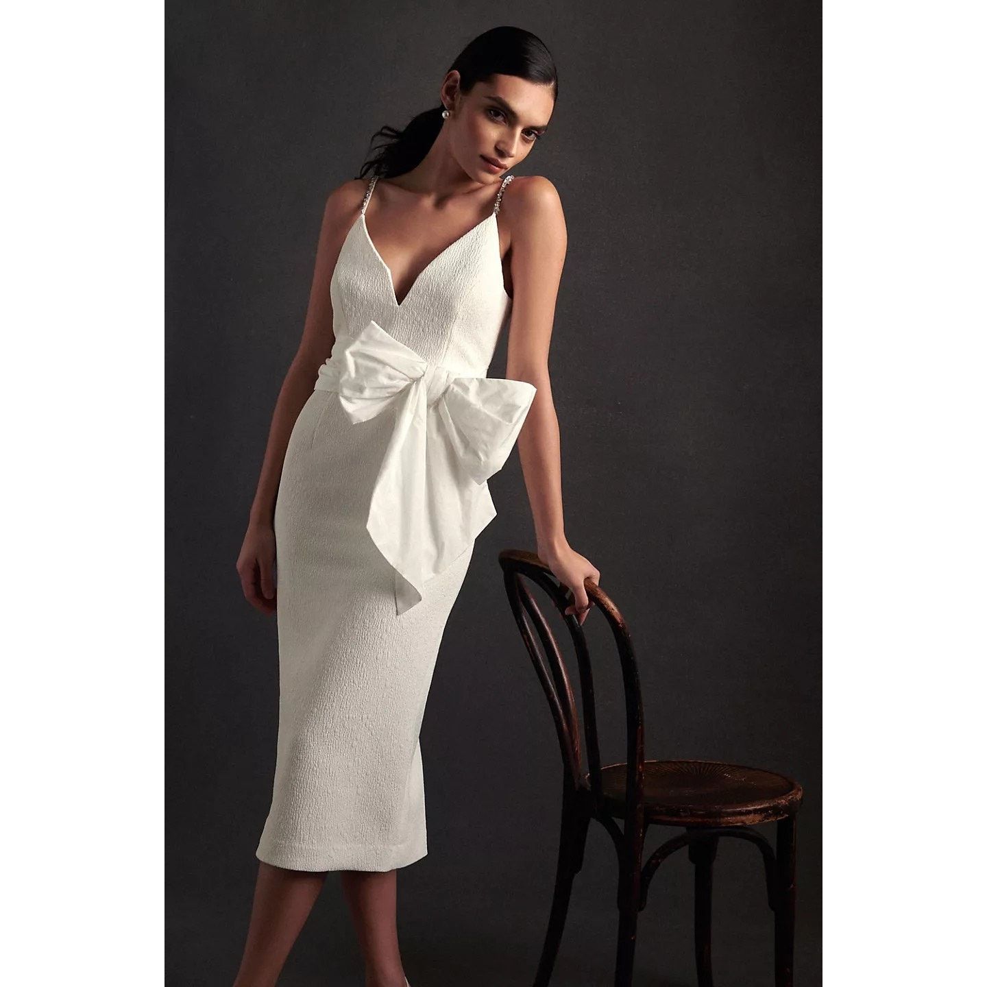 Other Rebecca Vallance Genevieve Bow V-Neck Sheath Midi Dress Size M / US 6-8 / IT 42-44 - 2 Thumbnail