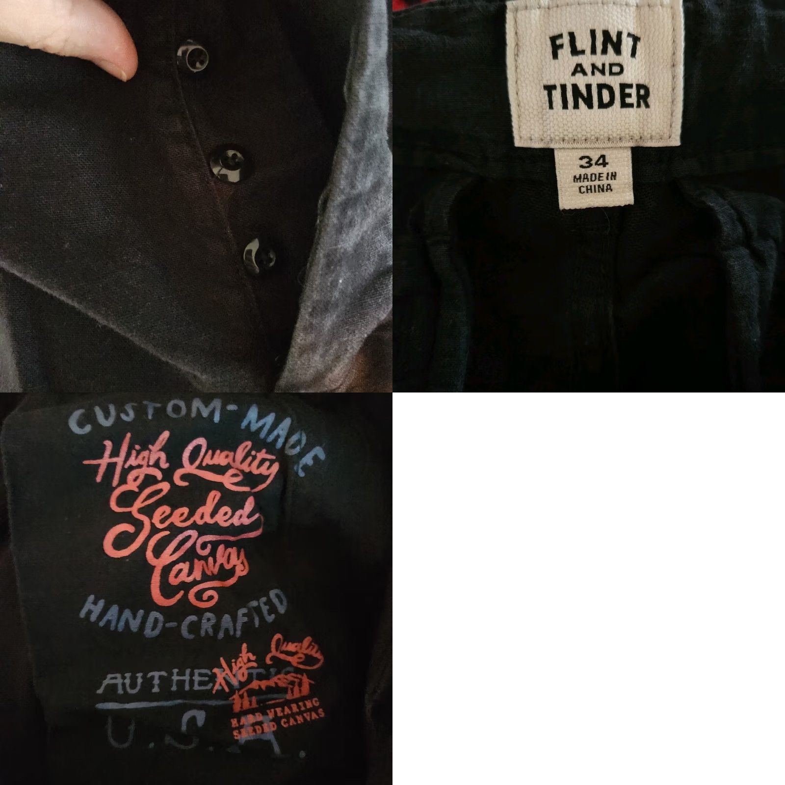 Flint And Tinder Flint and Tinder Jeans Mens 34x32 Black Straight Leg Button Fly Denim USA Made Size US 34 / EU 50 - 9 Thumbnail