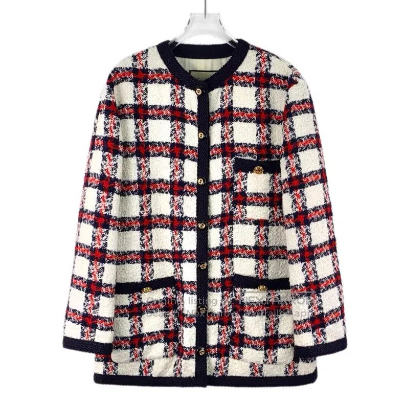 Gucci Gucci Color-matched plaid round-neck single-breasted long- Size S / US 4 / IT 40 - 1 Thumbnail