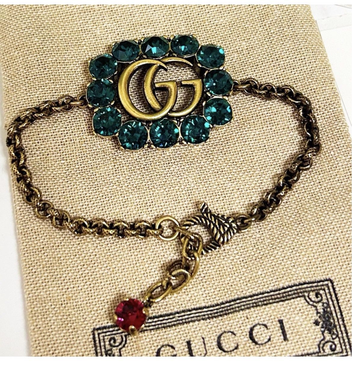 Gucci Authentic Gucci Gold Plated Crystal GG Chain Bracelet Size ONE SIZE - 2 Thumbnail