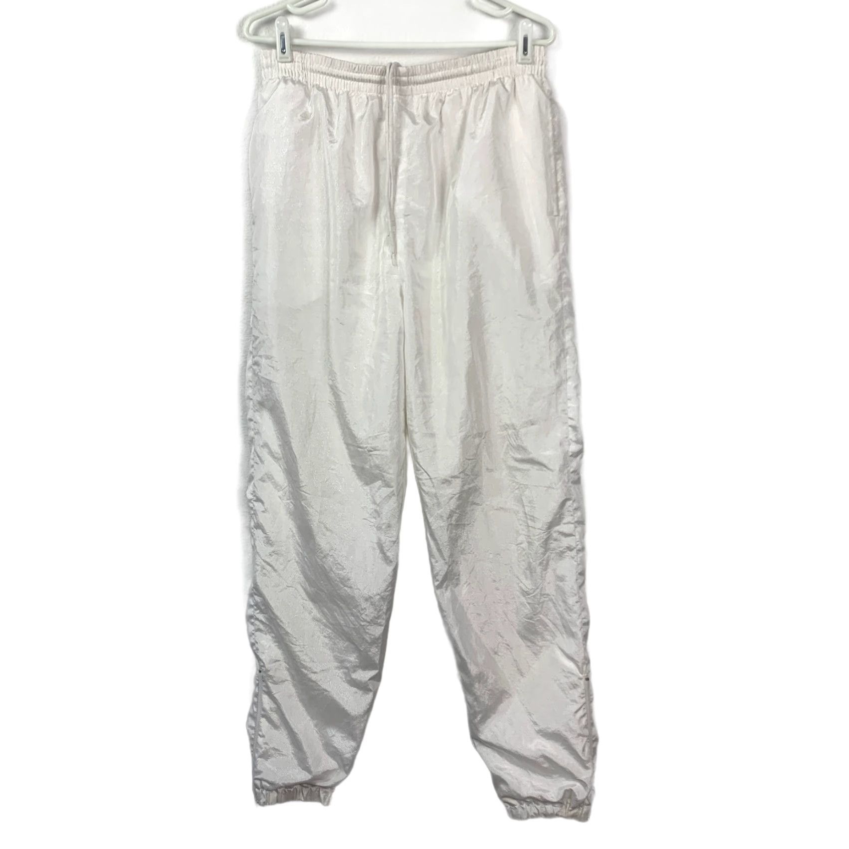 Vintage VINTAGE White Shiny Nylon Track Pants Windbreaker Women's L Elastic Size 36" / US 14 / IT 50 - 2 Thumbnail