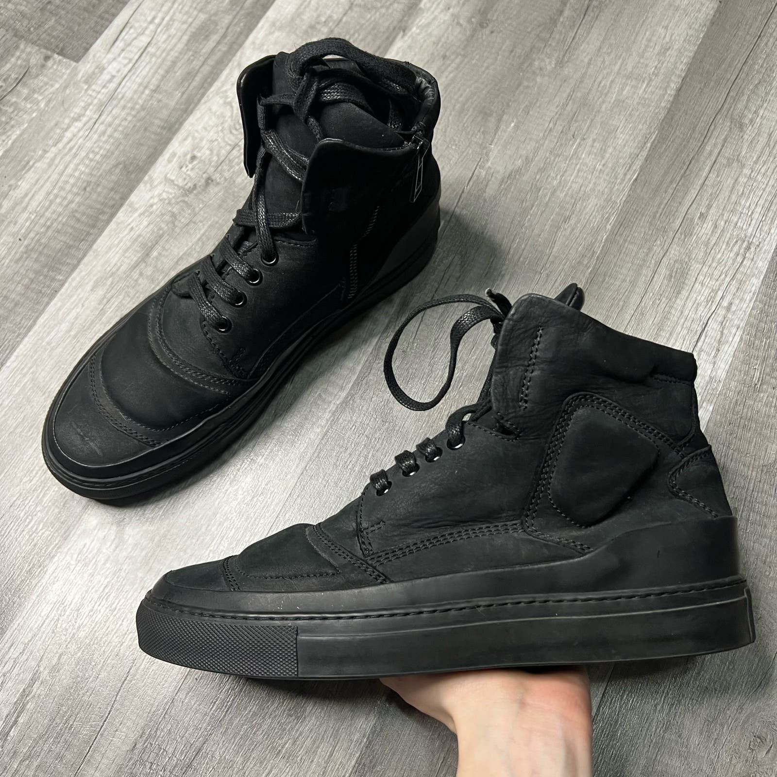 image of Belstaff Romford Waxed Nubuck Calf Leather High Top Sneakers in Black, Men's (Size 8)
