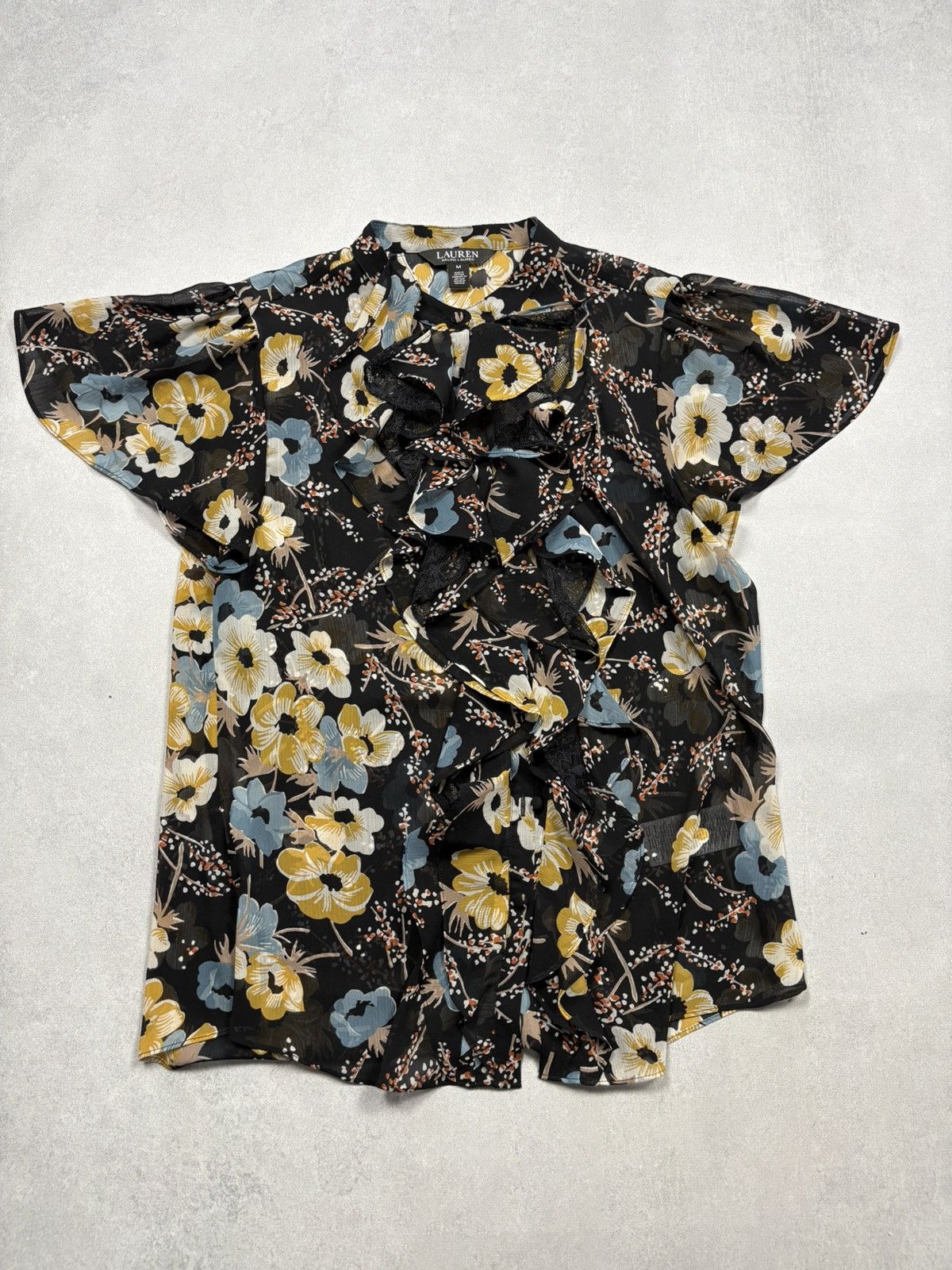 Polo Ralph Lauren Lauren Ralph Lauren Floral Ruffle Blouse Sheer M Black Label Size M / US 6-8 / IT 42-44 - 1 Thumbnail