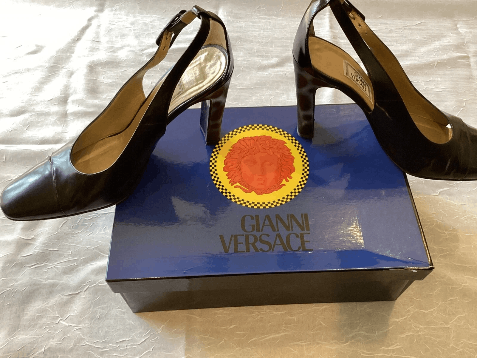 Versace Vtg Gianni Versace Black Leather Heels w/ box! Size US 8 / IT 38 - 3 Thumbnail