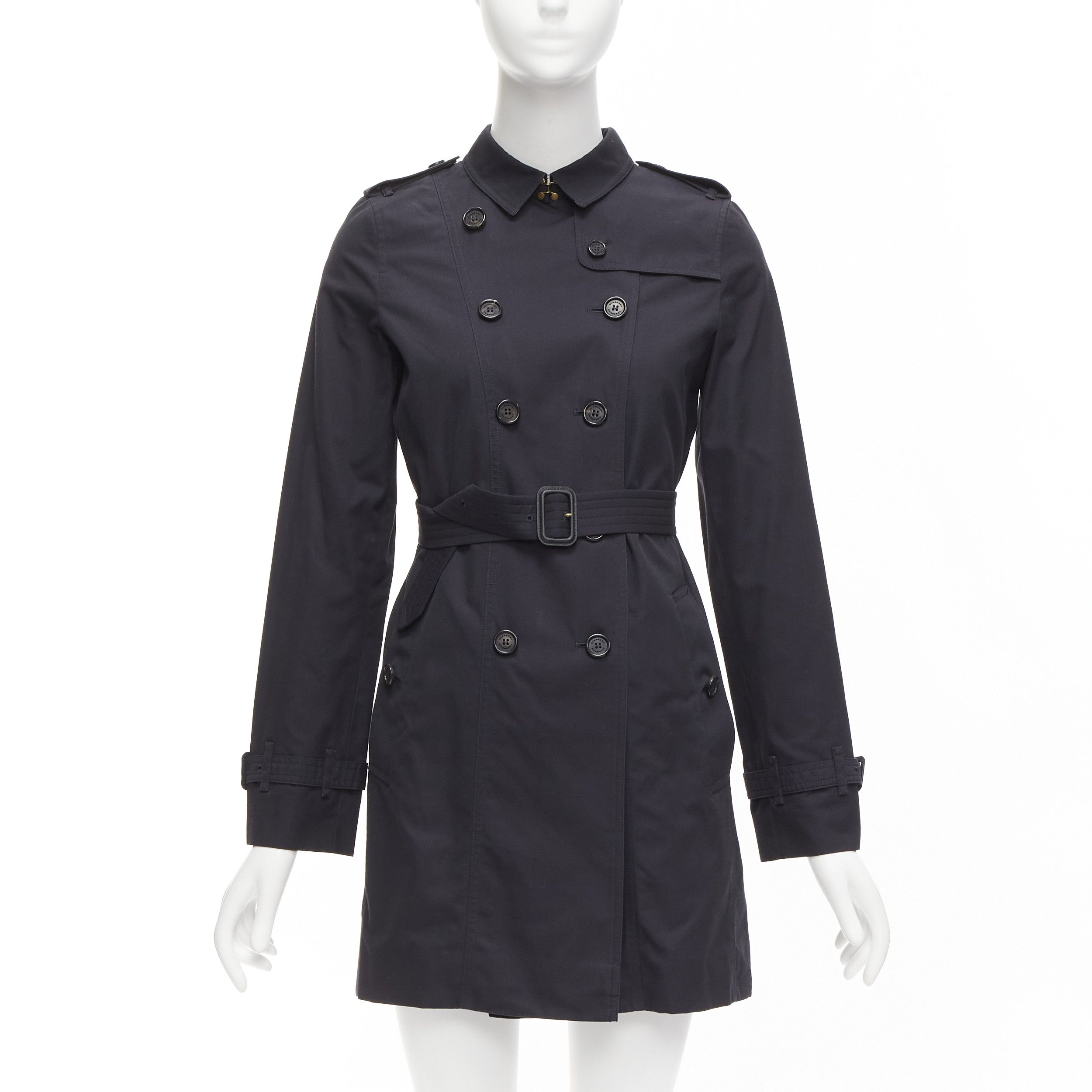 image of Burberry Kids Mini Sandringham Black Cotton Double Breasted Trench Coat 14Y (Size XS)